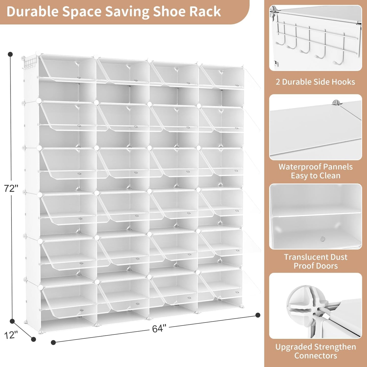 ROJASOP Shoe Storage Cabinet, 12-Tier Shoe Organizer 96 Pairs Extra Large Plastic Shoe Rack with Covers Portable Shoe Rack Organizer with Doors Big Shoe Rack for Closet Entryway Bedroom