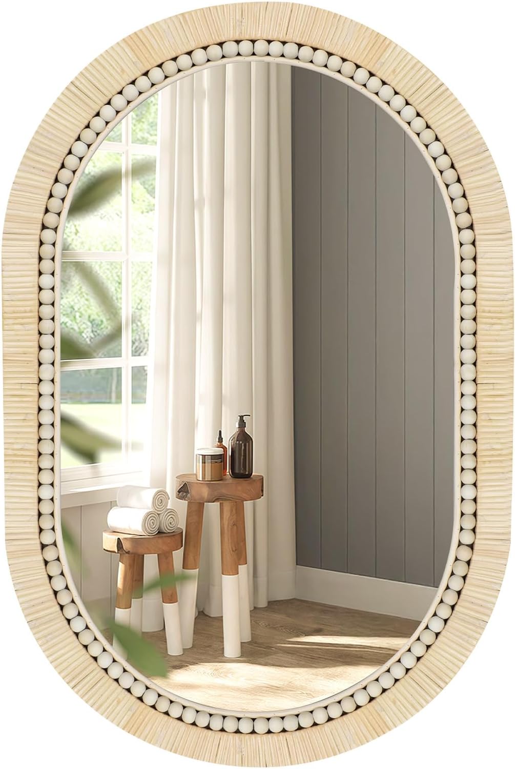 ULIKE Rattan Mirror for Bathroom, 24x36 Inch Oval Rustic Farmhouse Wall Decor with Handmade Wicker Frame, Boho Mirror for Nursery Bedroom Living Room Entryway