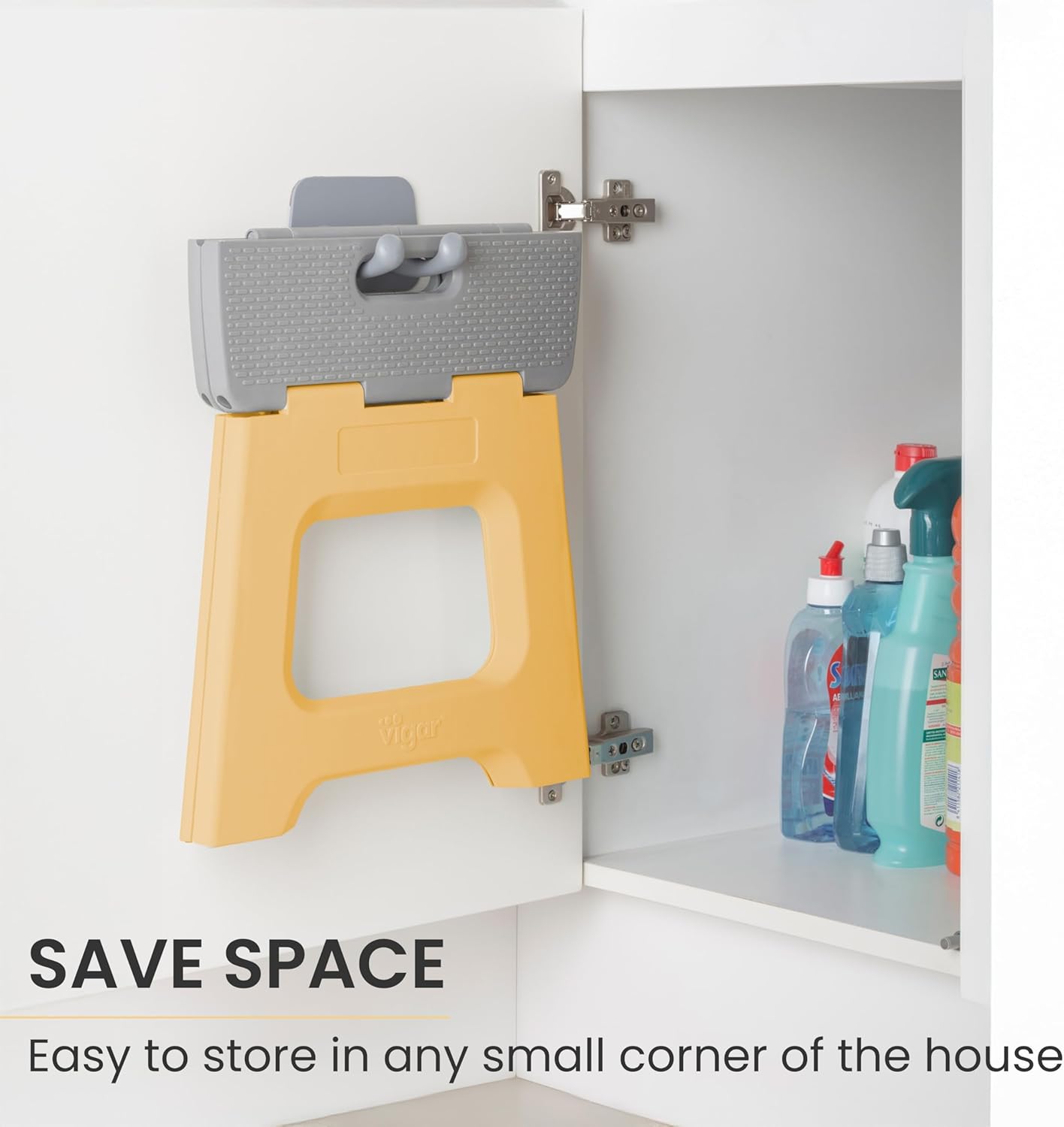 Vigar Compact Step Stool Foldable, 12-1/2-inch Step Stools for Adults up to 330 Pound, Lightweight Stool, Non-Slip Folding Step Stool, Spring Yellow