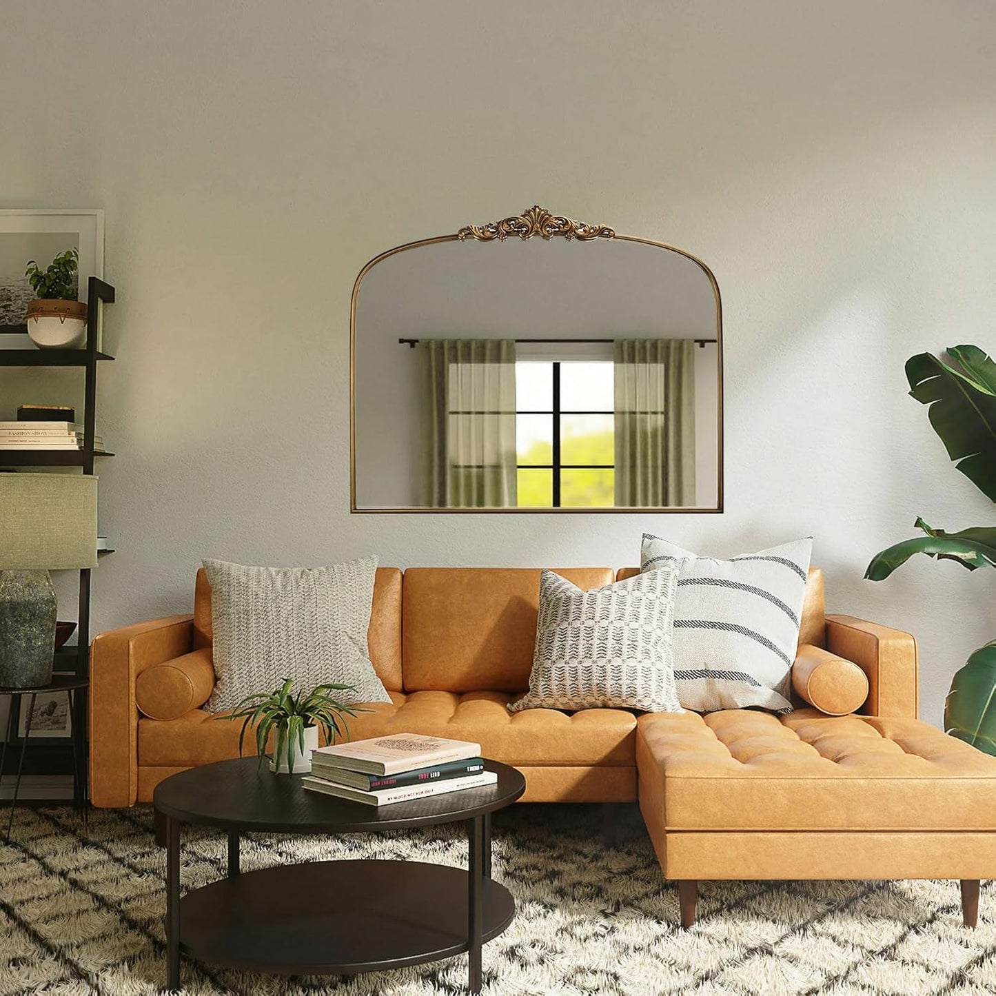 Vintage Gold Arched Wall Mirror 36"x30" – Ornate Baroque Style Antique Brass Frame, Decorative Large Mirror for Entryway, Living Room, Fireplace, Hallway, Bathroom