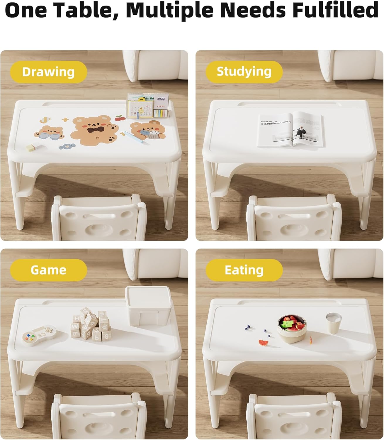 Toddler Table and Chair Set, Activity Table with Magnetic Drawing Board, Large Built-in Storage,Plastic Children Activity Table for Playing Reading Drawing Eating