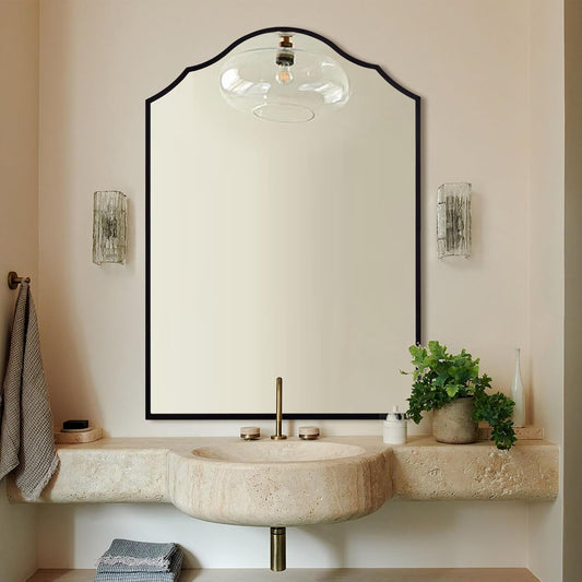 Large Arched Mirror Wall Decor, 40"x28" Black Vanity Mirror, with Antique Metal Frame, Decorative Wall Mirror for Entryway, Bathroom, Living Room, Bedroom