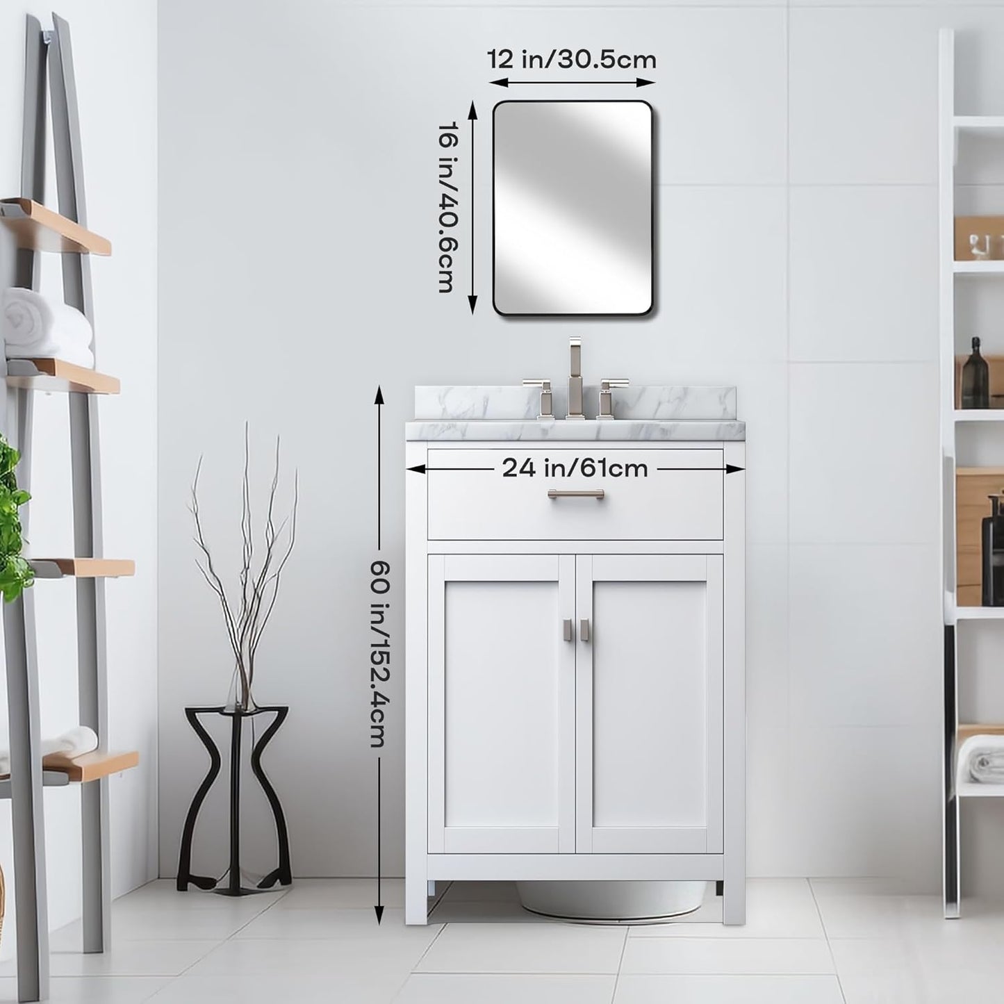 Wall Mount Small Mirror, Brushed Black Metal Framed Rounded Corner Rectangular Makeup Mirror for Bathroom, Bedroom, Living Room (12" x 16",Black)