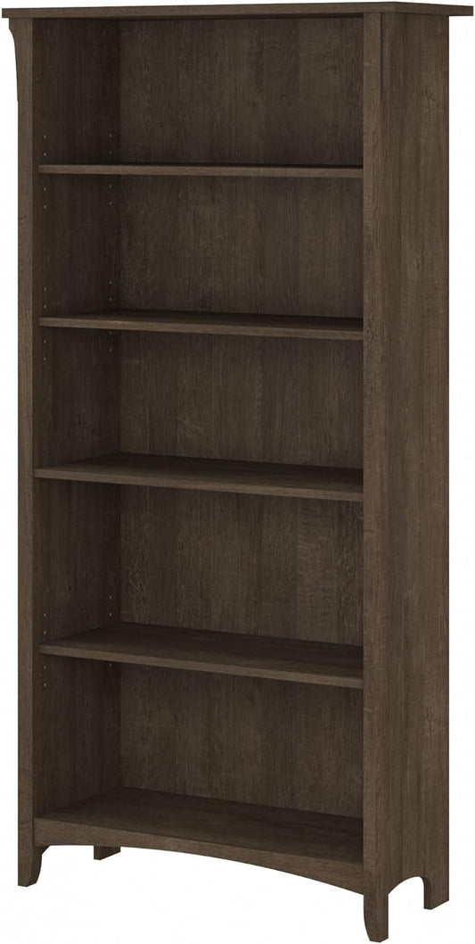 Bush Furniture Salinas 5 Shelf Bookcase in Ash Brown, Tall Bookshelf, Large Book Shelf for Living Room, Home Office, or Entryway