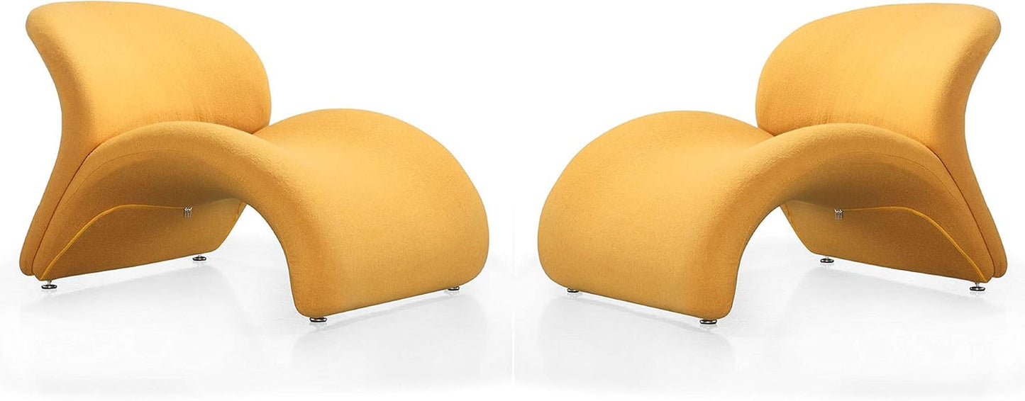 Manhattan Comfort Rosebud Modern Accent Chair Upholstered in Wool Blend, Ideal for Pop Living Room Usage, Abstract Lounge Seat with Metal Legs, Fully Assembled, Set of 2, Yellow
