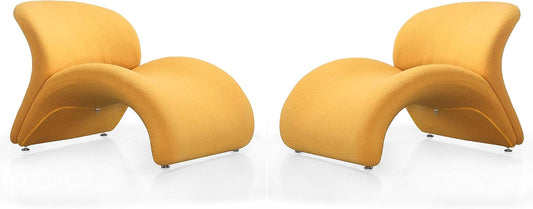 Manhattan Comfort Rosebud Modern Accent Chair Upholstered in Wool Blend, Ideal for Pop Living Room Usage, Abstract Lounge Seat with Metal Legs, Fully Assembled, Set of 2, Yellow