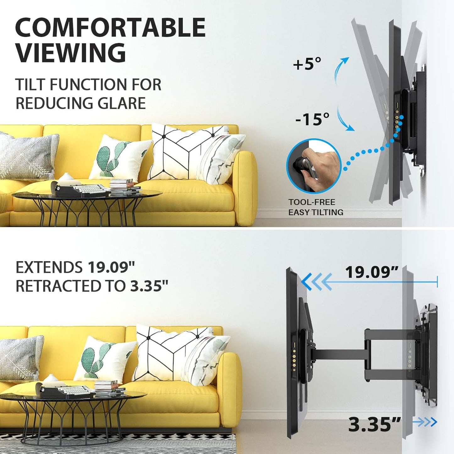 32-90" Full Motion Sliding TV Wall Mount, Fits 16" 18" 24" Wood Studs, Wall Mount TV Bracket with Smooth Swivel, Tilt, Extension, Holds up to 150lbs, Max VESA 600x400mm, Fit Most 75 85 86 TVS