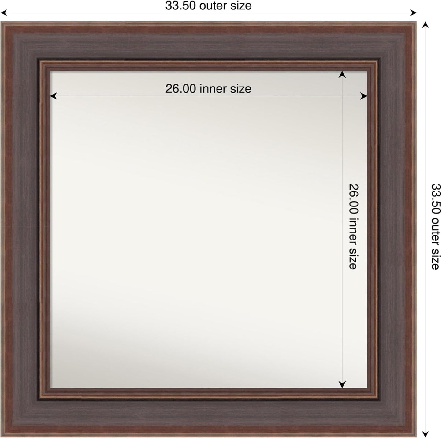 Amanti Art Brown Bathroom Mirror for Over Sink, 34x34 Moab Brown Bronze Square Vanity Mirror, Large Modern Contemporary Frame, Hangs Horizonally and Vertically, Bathroom Wall Decor, Non-Beveled Edge