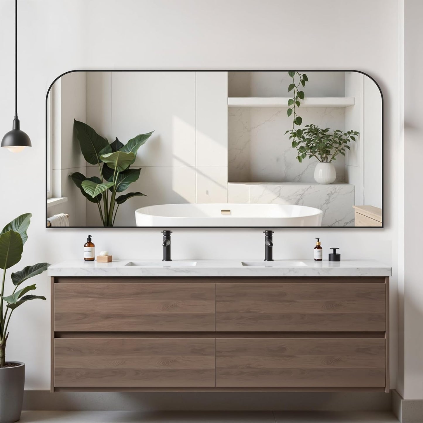 Bathroom Mirror, Wall Mirrors, Black Metal Framed Wall-Mounted Mirrors, Bathroom Vanity Mirror for Over Sink, Living Room, Bedroom, Entryway, 72x32 Inch, Black