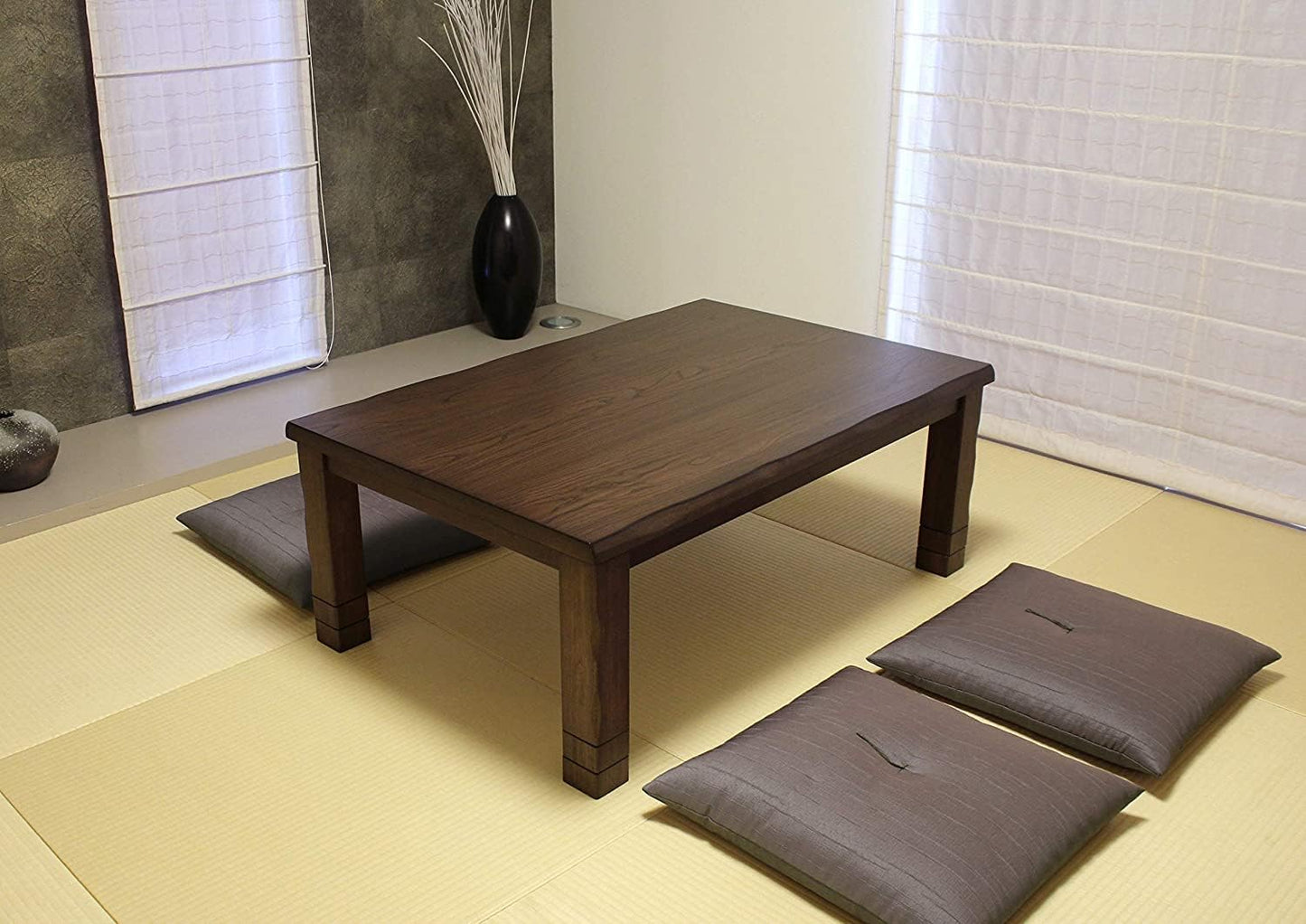 BJDesign Kotatsu - Japanese Heated Table - Wooden Chabudai Furniture with 120V Electric Heater - Low-Lying Dining and Work Desk with Temperature Control Knob (47x31in, Brown)