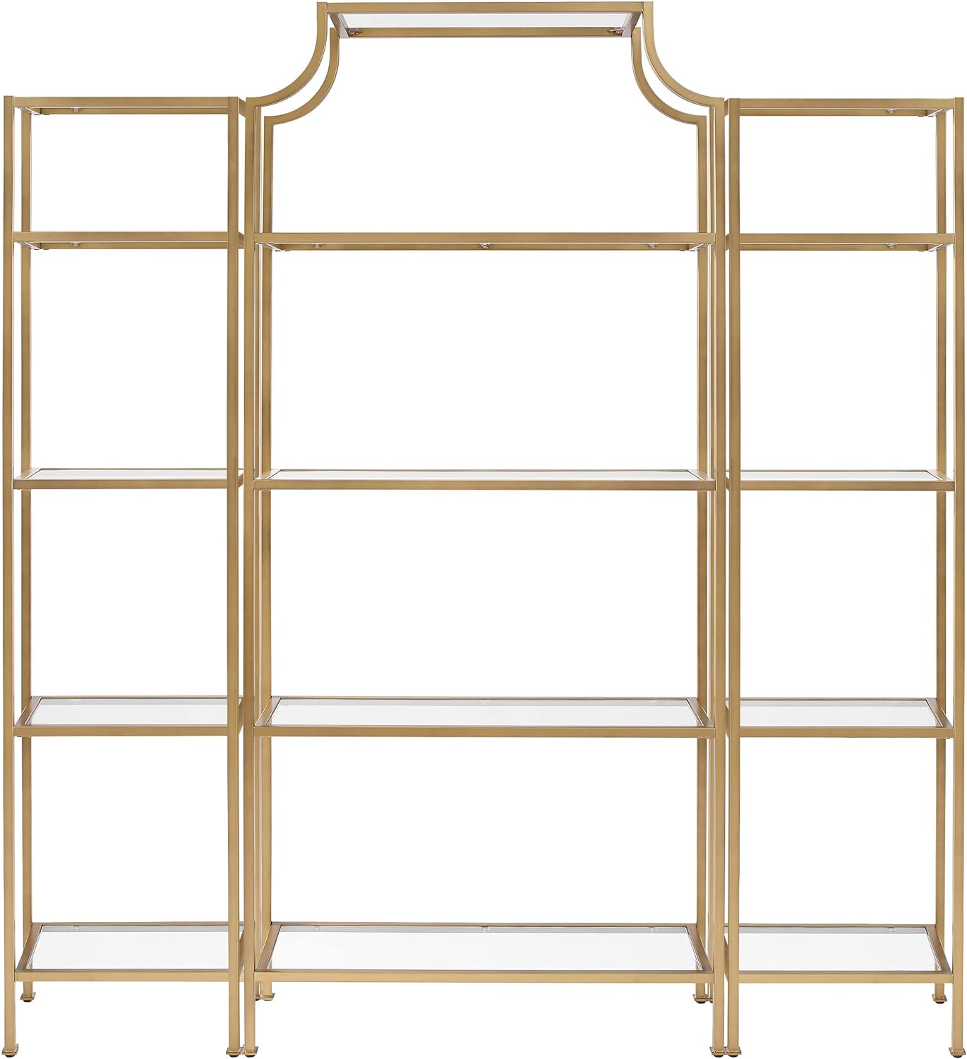 Crosley Furniture Aimee 3-Piece Bookshelf Set with Glass Shelves, Bookcase Storage, Gold and Glass