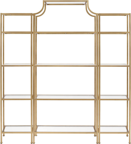Crosley Furniture Aimee 3-Piece Bookshelf Set with Glass Shelves, Bookcase Storage, Gold and Glass
