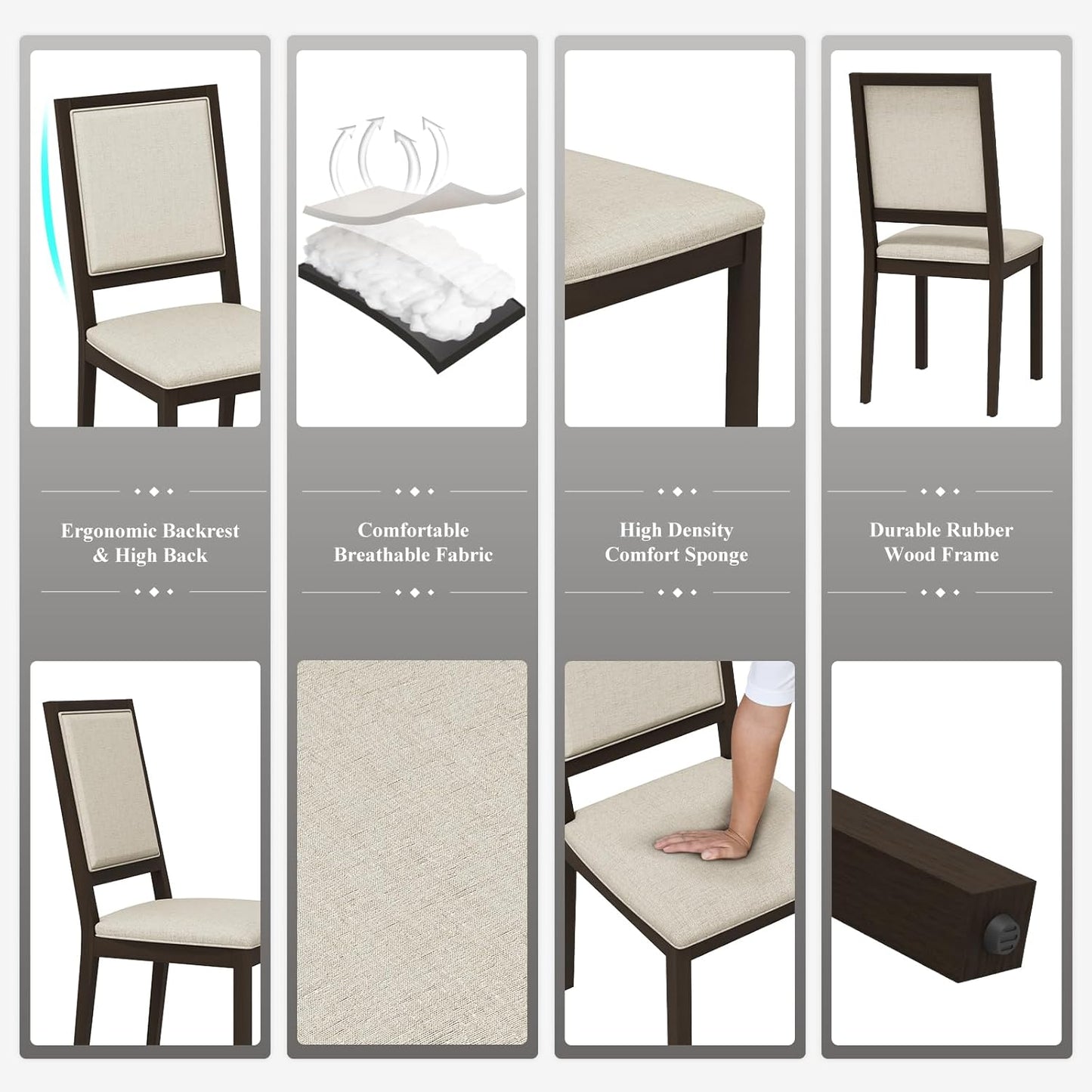 COLAMY Upholstered Kitchen Dining Chairs Set of 6, Wood Dining Chairs with Back, 19 Inch Fabric Farmhouse Dining Room Side Chairs with Wooden Legs for Kitchen Dining Living Room Courtyard, Brown