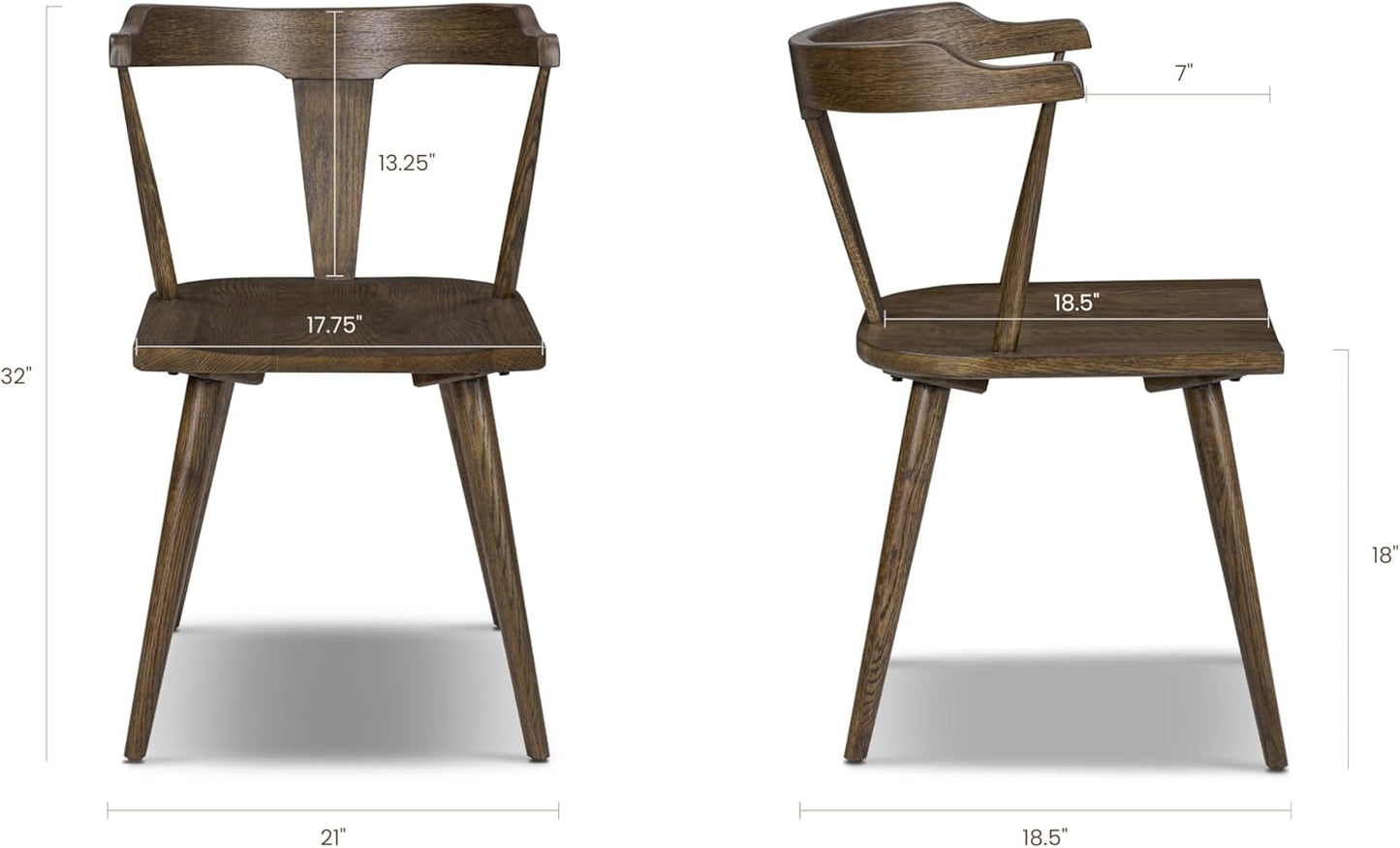 Poly & BARK Mid Century Modern Enzo Tundra Brown Dining Chair 2.0 – Solid Oak Wood Splat Back Chair, 18" Seat Height, 32" Tall – Stylish MCM Kitchen & Dining Room Chair