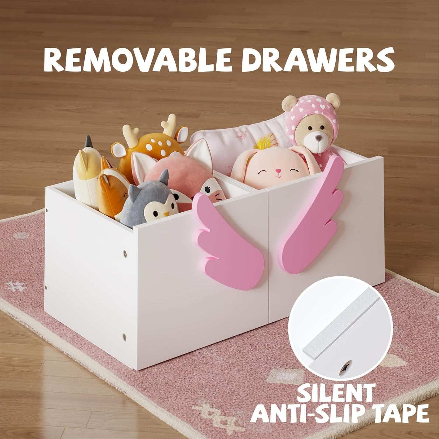 Timy Kids Bookcase 4-Tier Toy Storage Organizer Multifunctional Bookshelf with 2 Movable Drawers Bookcase Toy Storage Cabinet Display Stand for Bedroom