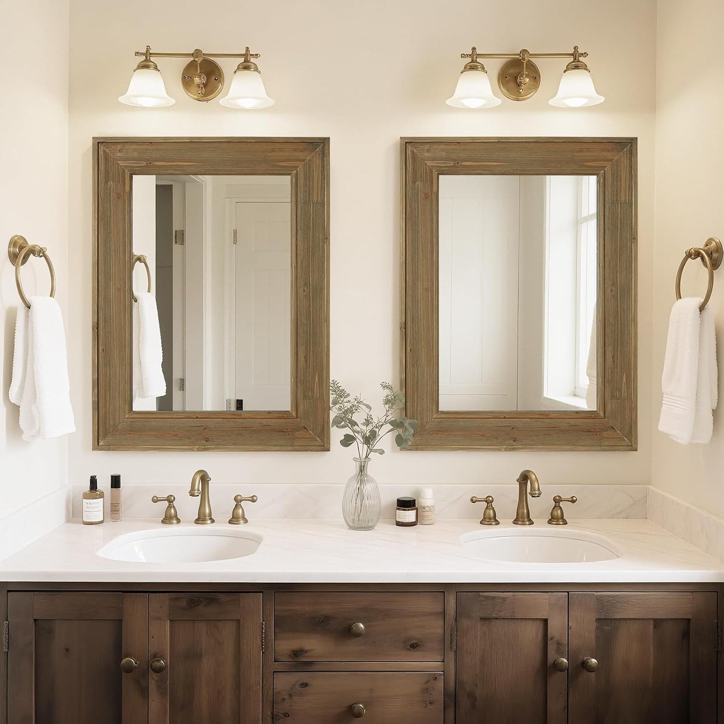 WallBeyond Rustic Wood Framed Mirror, 24" x 32" Farmhouse Decorative Wall Mirror, Vintage Solid Wood Rectangular for Bathroom, Entryway & Living Room, Natural