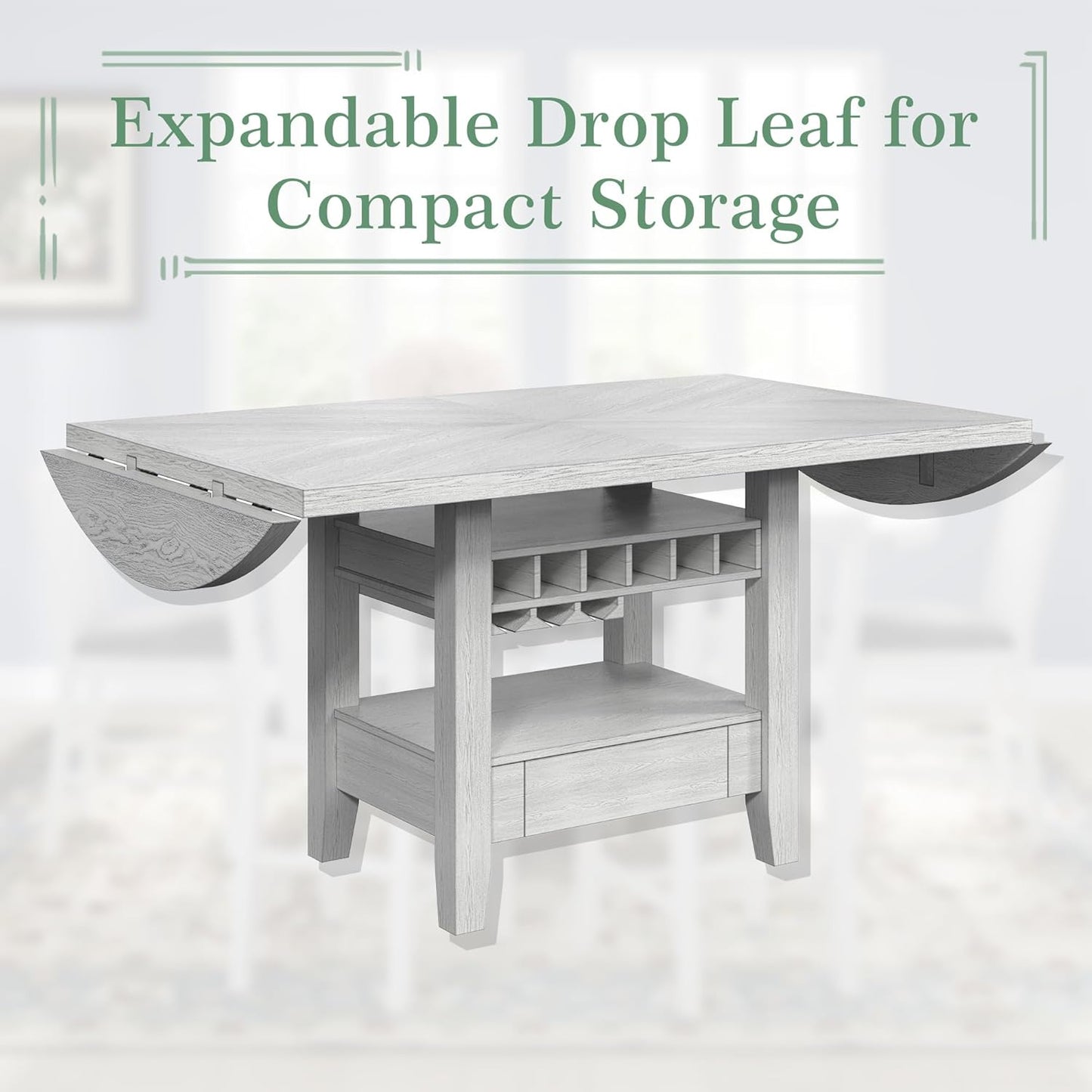 Solid Wood Dining Table Set for 6, Modern Breakfast Dinette Expandable Drop Leaf Kitchen Table with Chairs for Dining Room, Kitchen, Grey