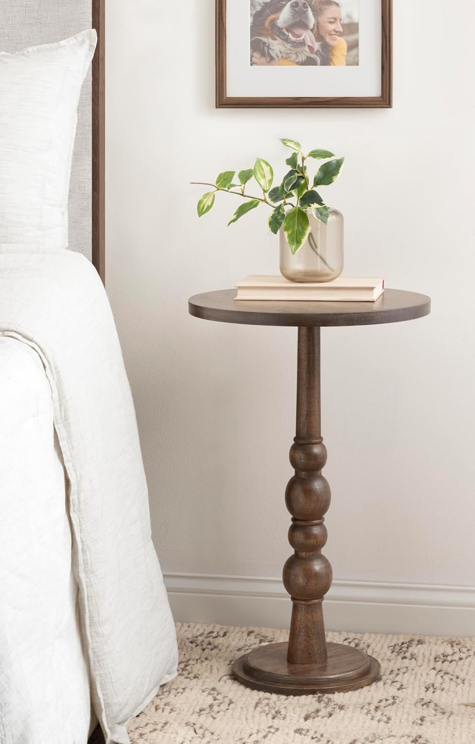 Kate and Laurel Wegner Traditional Wooden Round Side Table, 16 x 26, Brown, Elegant and Durable Pedestal Table for Use as Living Room End Table, Plant Stand, or Bedroom Nightstand