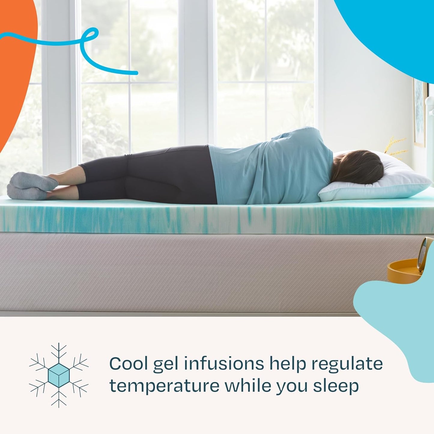 Linenspa 4 Inch Gel Swirl Memory Foam Mattress Topper – Cooling Gel Infused – Pressure Relieving Bed Topper - Mattress Pad – CertiPUR Certified - Full Size