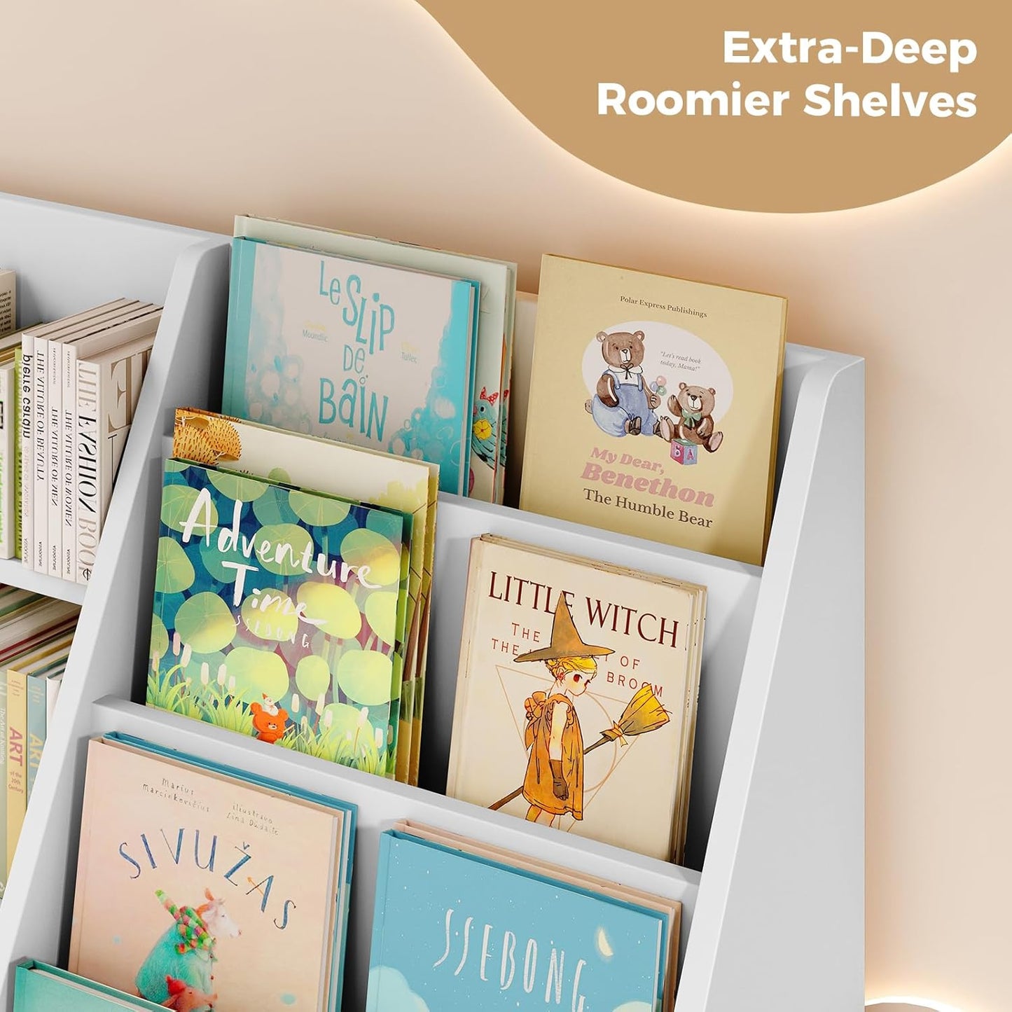 Tatub 6 Tier Kids Wooden Bookshelf and Toy Storage, Children Toy Organizer with Book Shelves, Toddler BookRack Baby Bookcase for Nursery, Playroom and Classroom, White