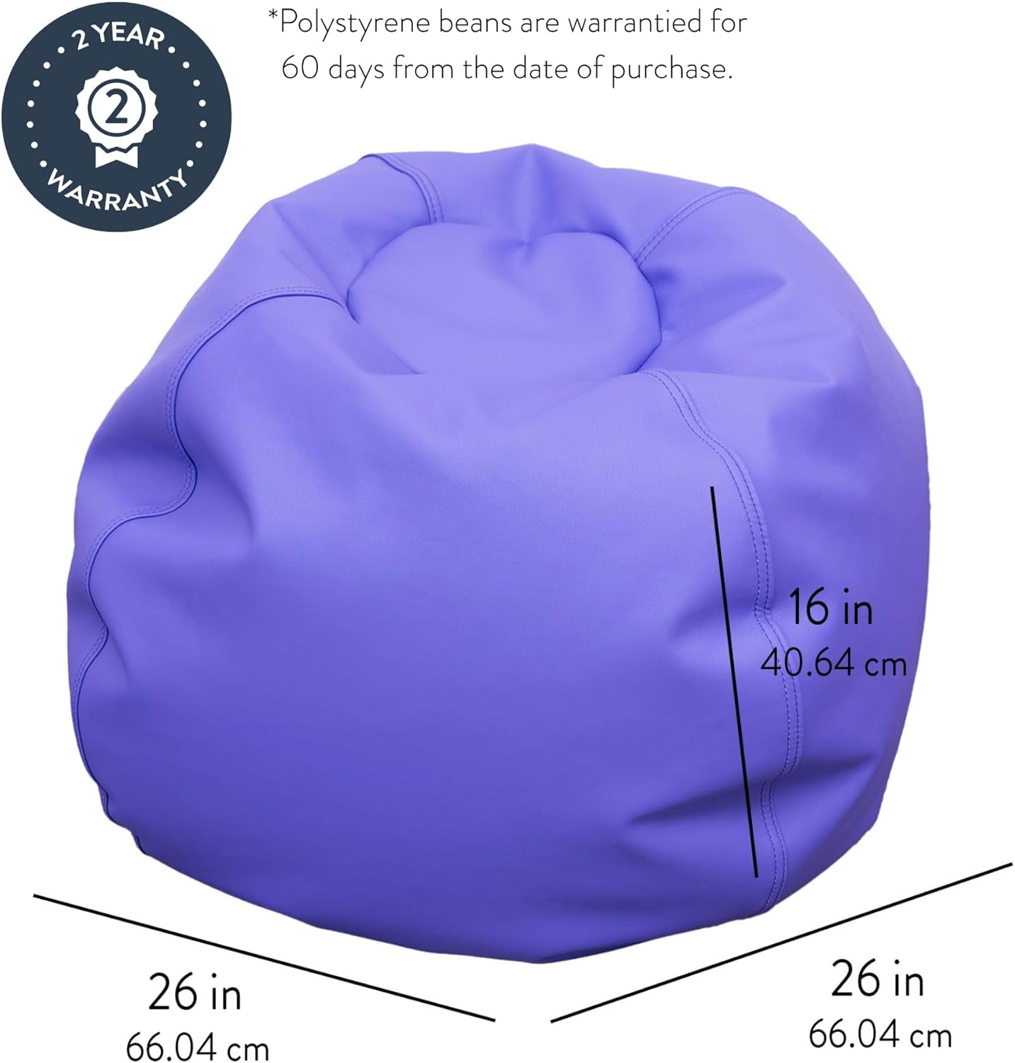 Children's Factory 26" Round Bean Bag, Bean Bag Chair with Water-Resistant Cover for Kids, Flexible Seating for Classroom Elementary, Easy to Clean, Purple