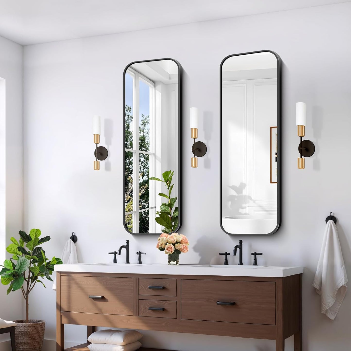 FORBATH Bathroom Mirror 48" x 16", Rectangle Black Bathroom Mirror with Black Aluminum Frame Rounded Corner, Wall Mounted Mirror for Bedroom Entryway Living Room