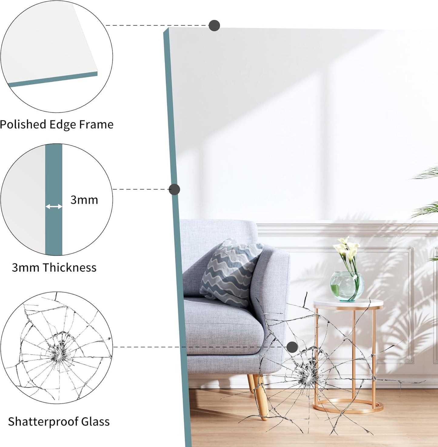 KOCUUY Frameless Mirror, 30"x40" Bathroom Mirror for Over Sink, Unframed Vanity Mirror, Large Rectangle Mirror for Wall, Upgraded Shatterproof, Wall Mirror for Bathroom, Bedroom, Living Room, Entryway