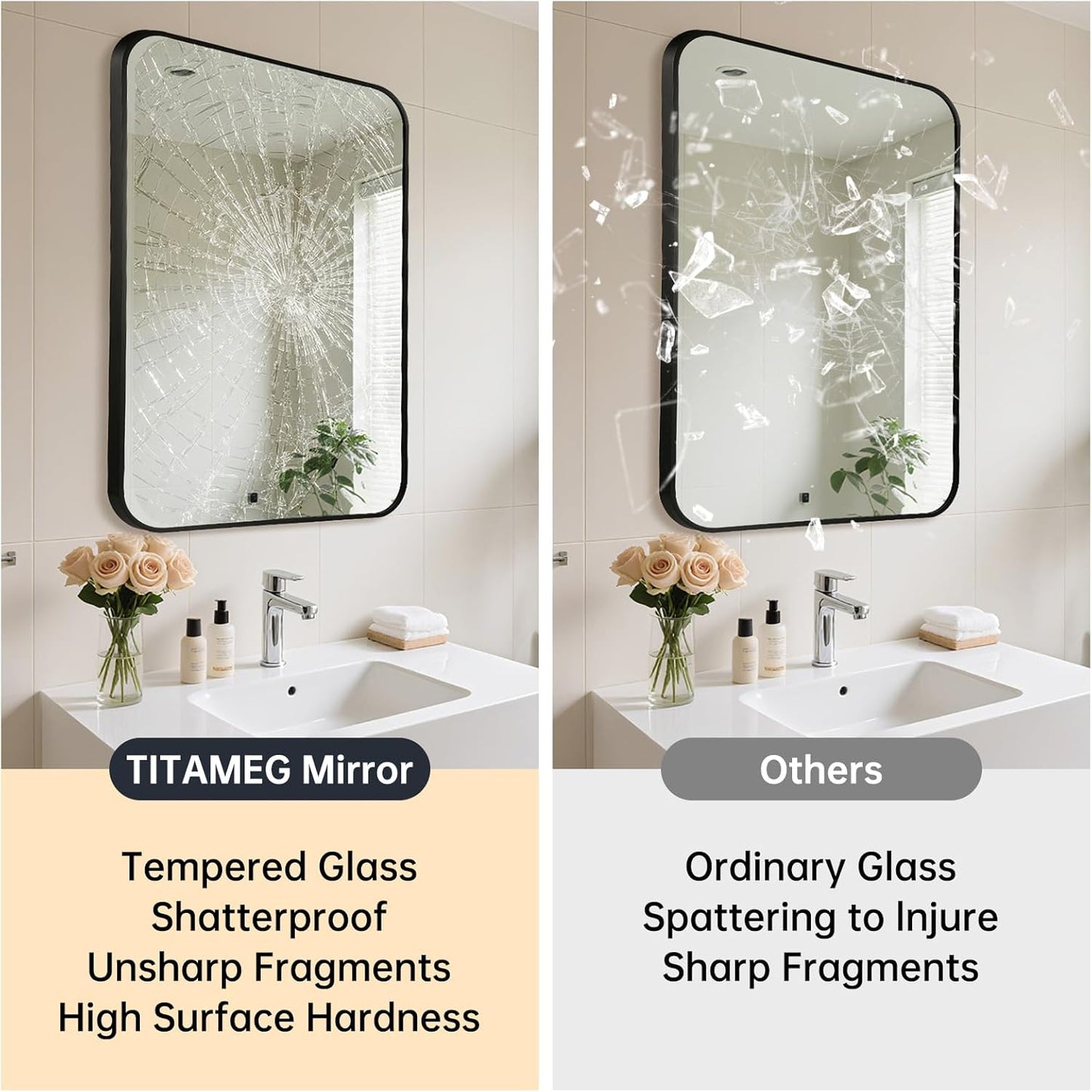 16x24 Inch Bathroom Mirror for Wall,Matte Black Framed Rectangle Mirror with Rounded Corner,Aluminum Alloy Framed Brushed Wall Mirror for Bedroom or Living Room,Vertical or Horizontal