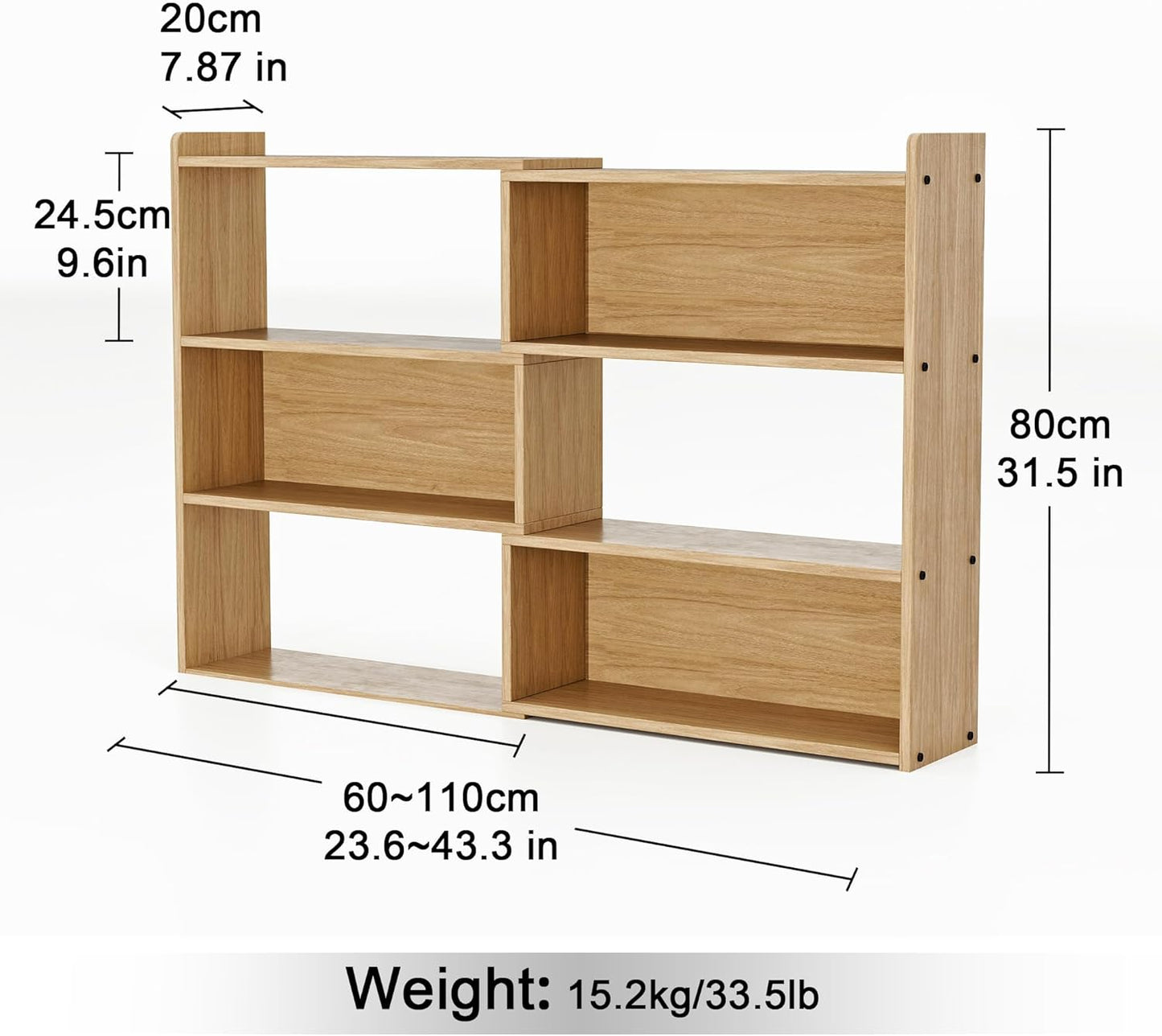 Open Shelf Low Bookcase,Wooden 4-Tier Floor Standing Expandable 25-47 inch Wide Bookcase,with Side Panels Frame for Home and Office