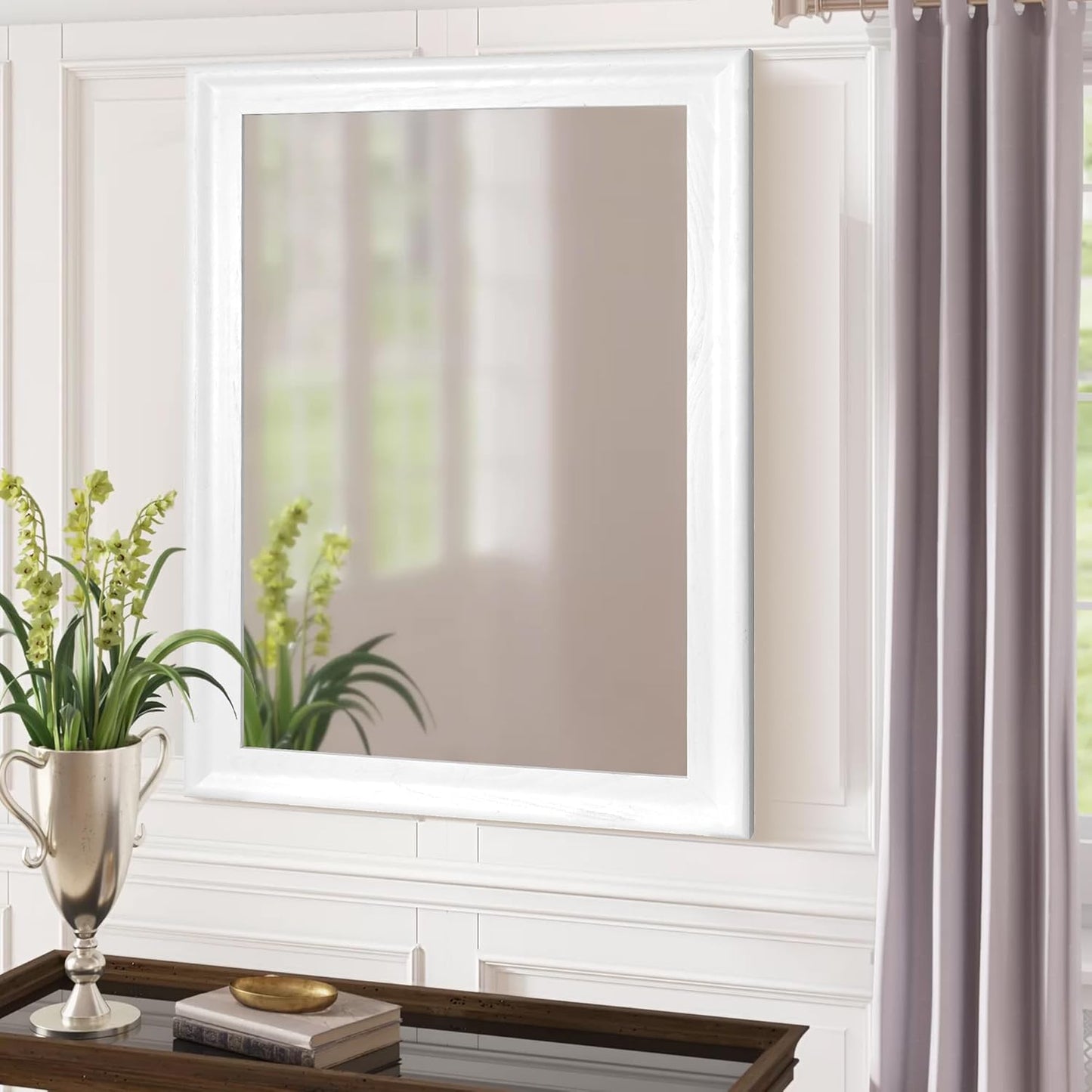 CULER White Wood Wall Mirror for Bathroom,Rectangle Rustic Large 30 x 40 inch Hanging Vanity Mirrors with Wooden Frame for Living Room,Bedroom,Entryway (30x40 inch, White)