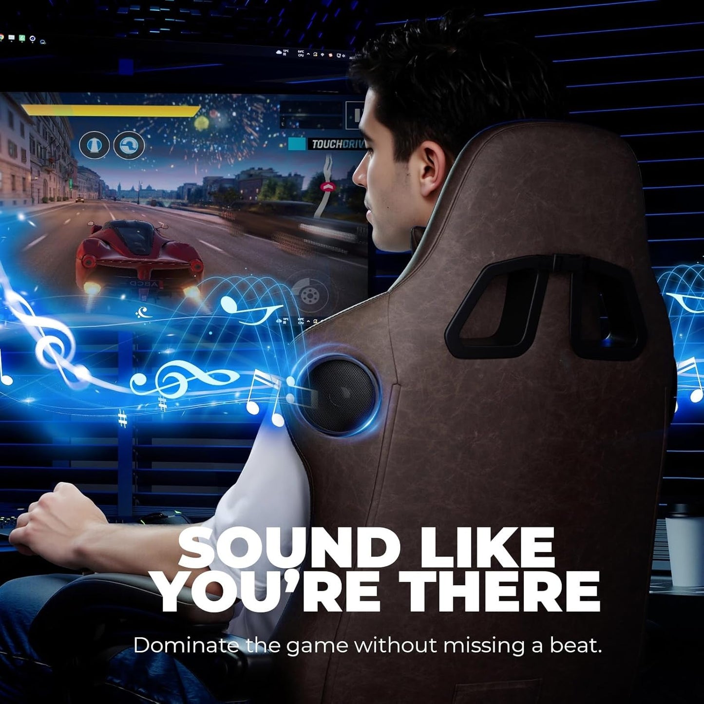 GTPLAYER ACE-PRO Music Gaming Chairs – Built-in Speakers, App Support & Bluetooth Control, Footrest & Pocket, Gamer Chair for Adults, Light Brown