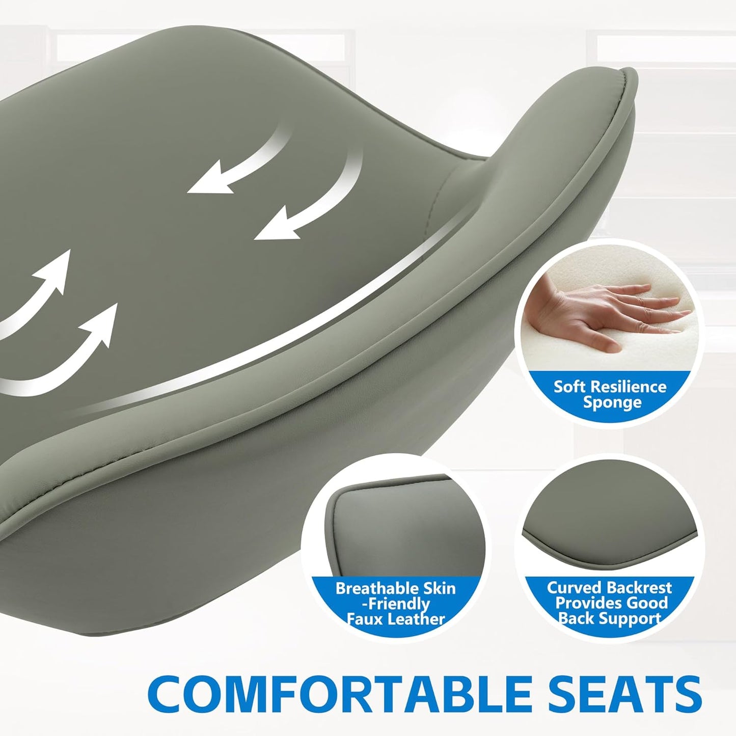 YOUNIKE Bar Stools Set of 2 Modern Swivel Barstools, Adjustable Counter Height Bar Stools Faux Leather Upholstered Counter Stools with Hollow Back for Kitchen Island, All Olive Green