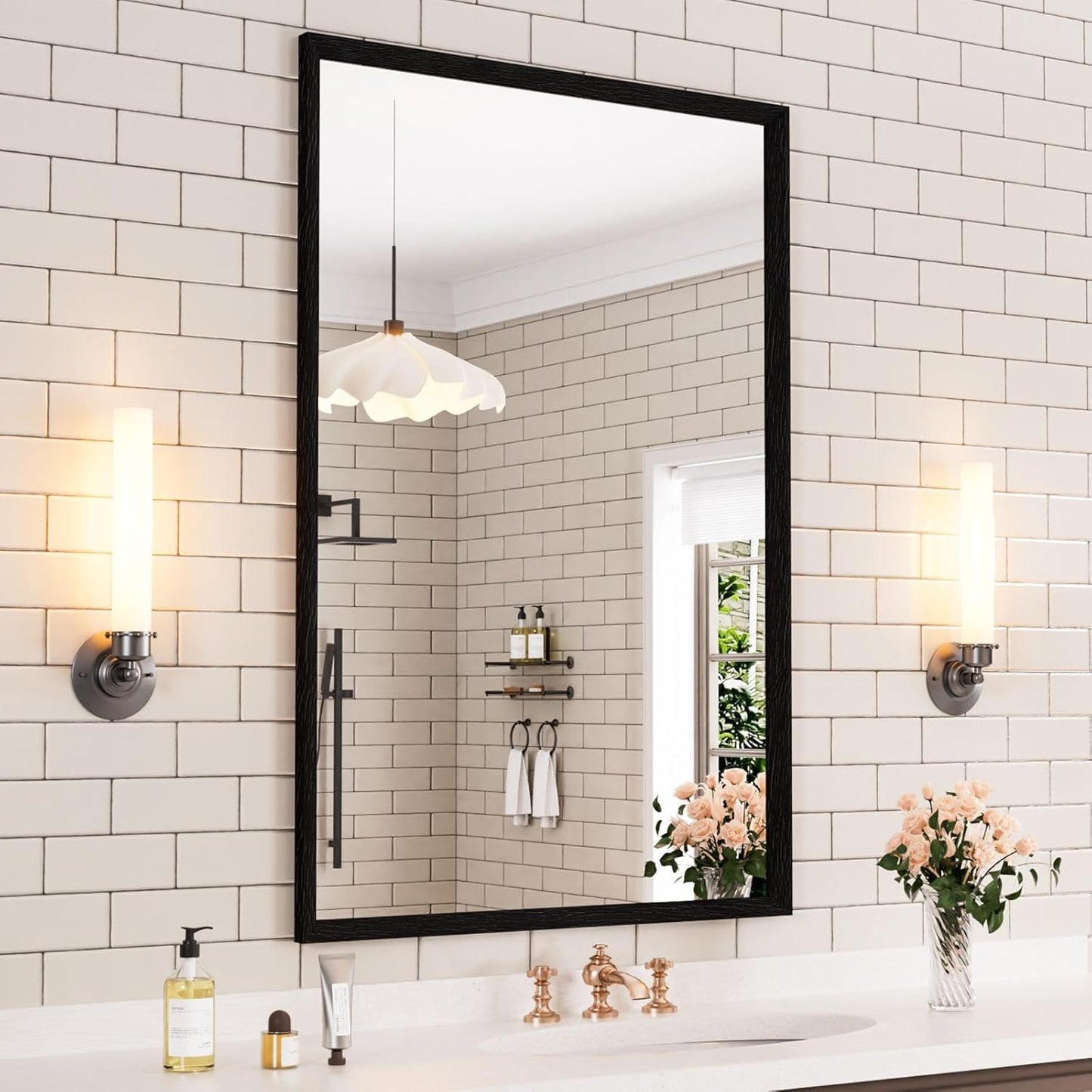 WEER 24X36 Inch Black Bathroom Mirror, Matte Black Framed Mirror, Rectangular Wall Mirror, Vanity Mirror for Bathroom, Anti-Rust, Tempered Glass, Hangs Horizontally or Vertically