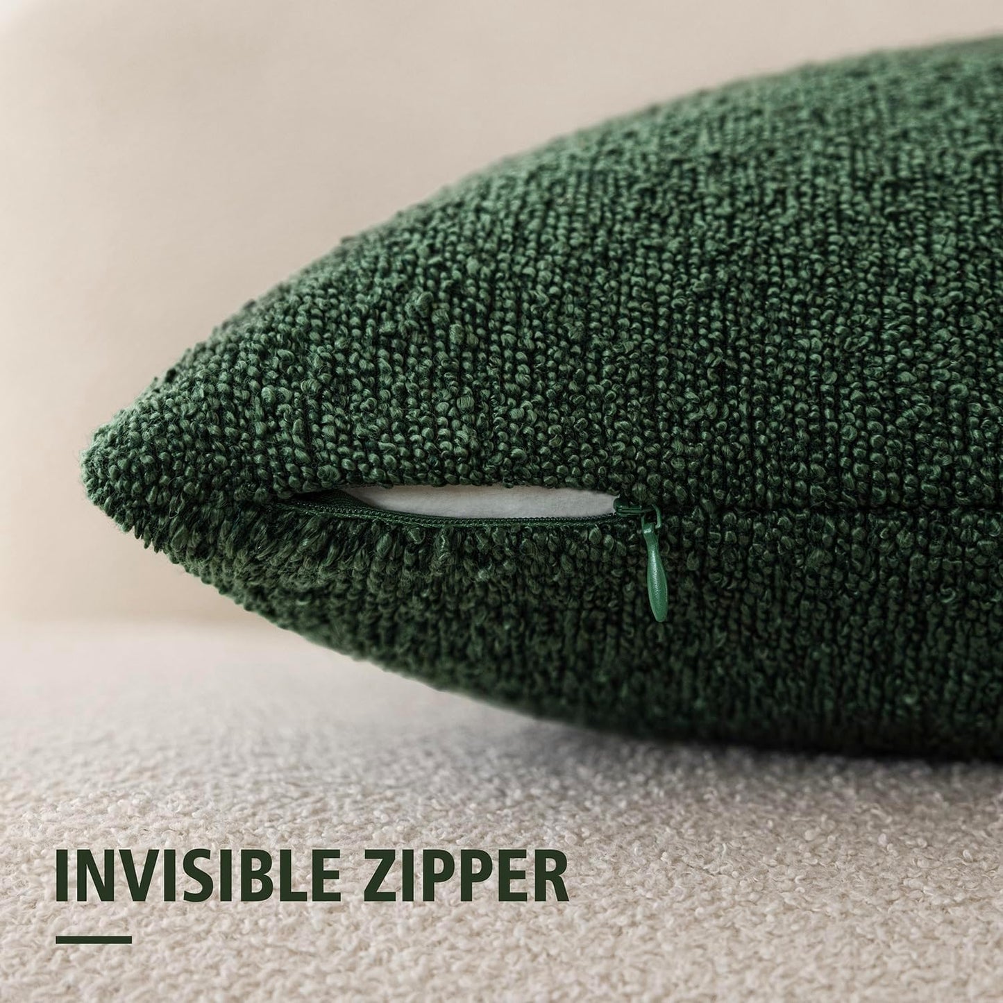 Foindtower Set of 2, Decorative Textured Boucle Throw Pillow Covers Accent Solid Pillow Cases Neutral Cozy Couch Cushion Case for Chair Sofa Bedroom Living Room Home Decor 24x24 Inch Pine Green
