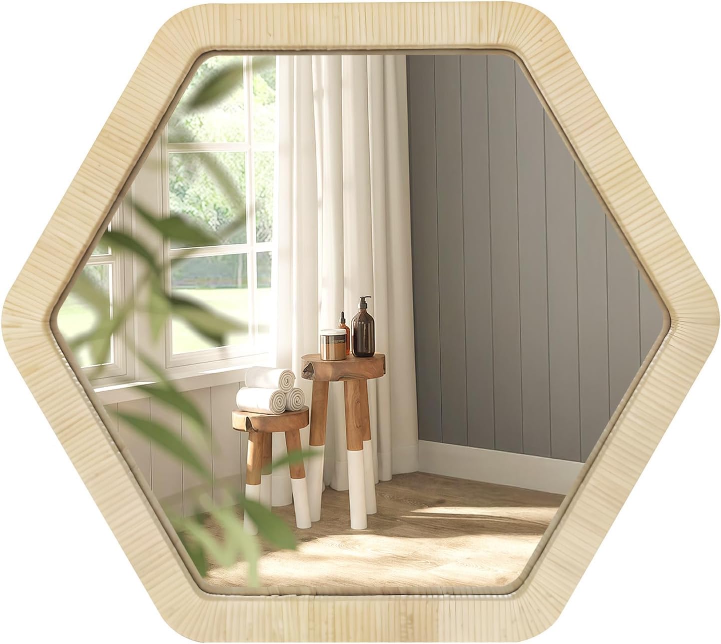 ULIKE Rattan Mirror for Wall, Bathroom 30 Inch Rustic Farmhouse Wall Decor with Handmade Wicker Frame, Boho Woven Mirror for Nursery Bathroom Living Room Entryway