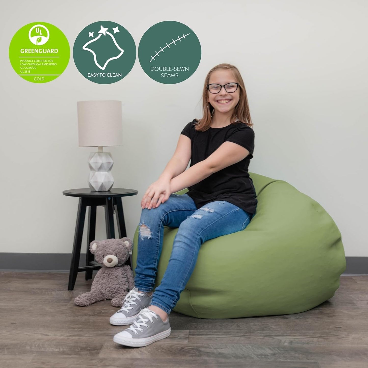 Children's Factory 35" Kids Bean Bag Chairs, Flexible Seating Classroom Furniture, Beanbag Ideal for Boy/Girl Toddler Daycare or Playroom, Sage (CF610-083)
