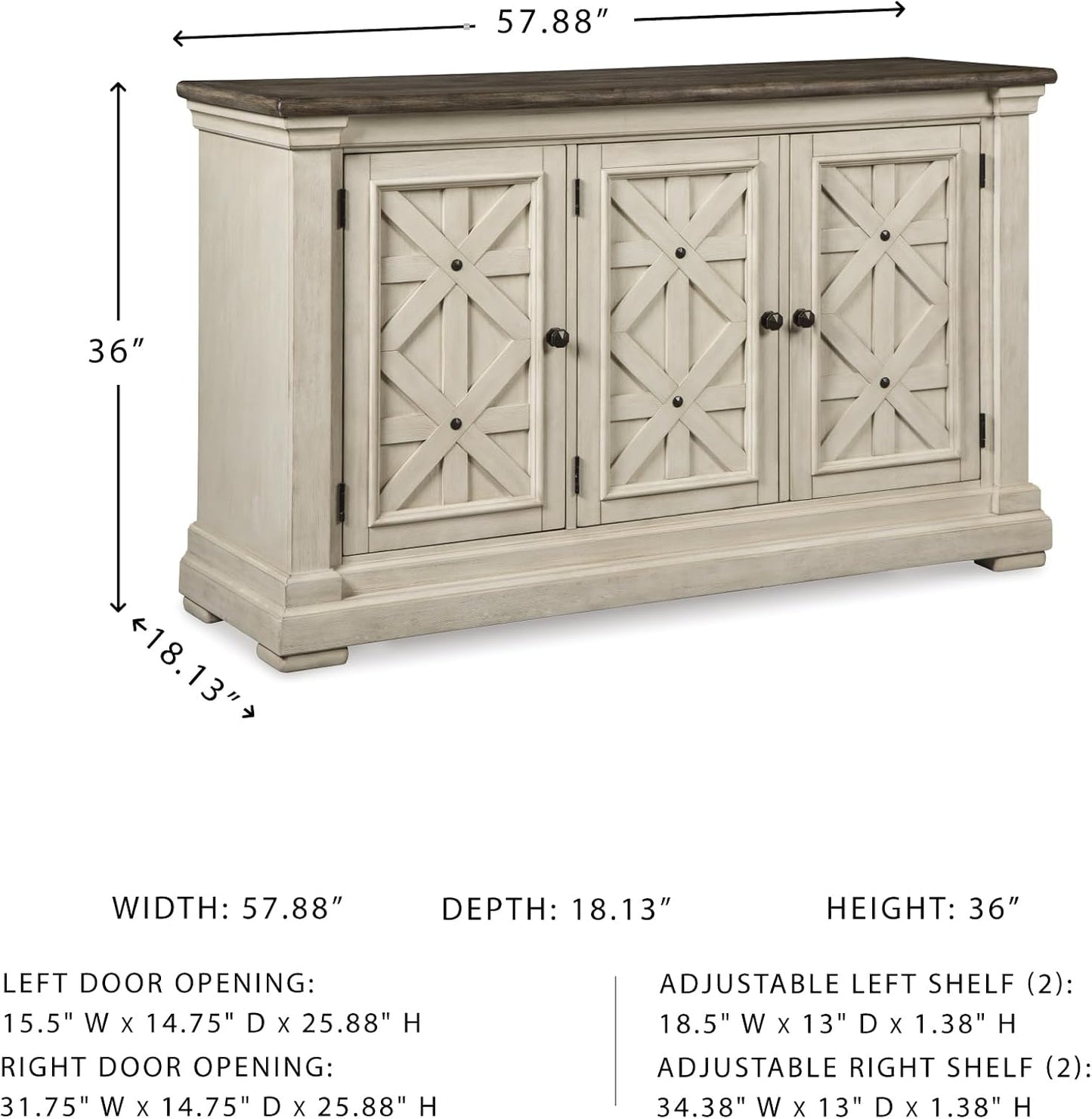 Signature Design by Ashley Bolanburg French Country Dining Room Server, Two-tone White & Brown