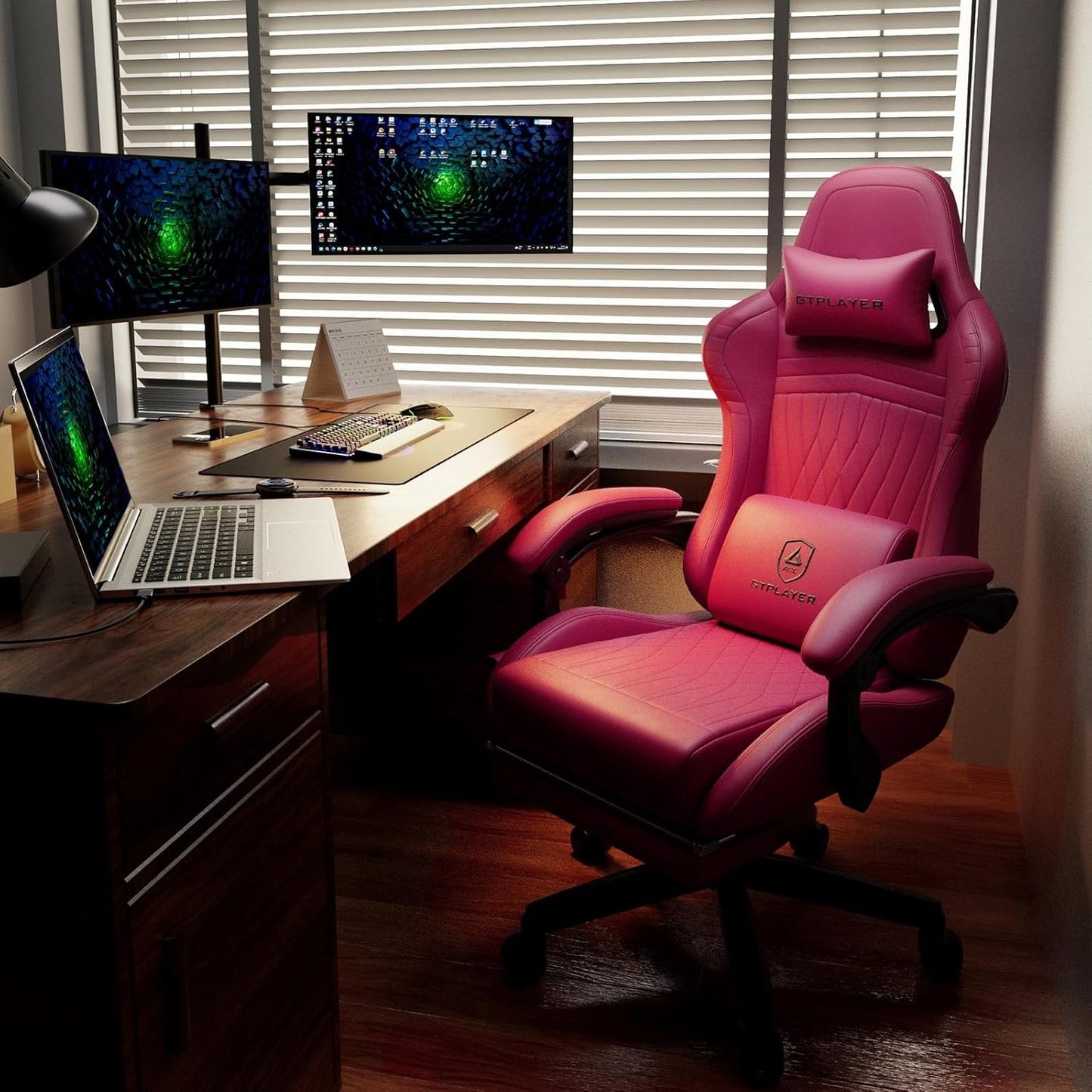 GTPLAYER ACE-PRO Music Gaming Chairs – Built-in Speakers, App Support & Bluetooth Control, Footrest & Pocket, Gamer Chair for Adults, Wine Red