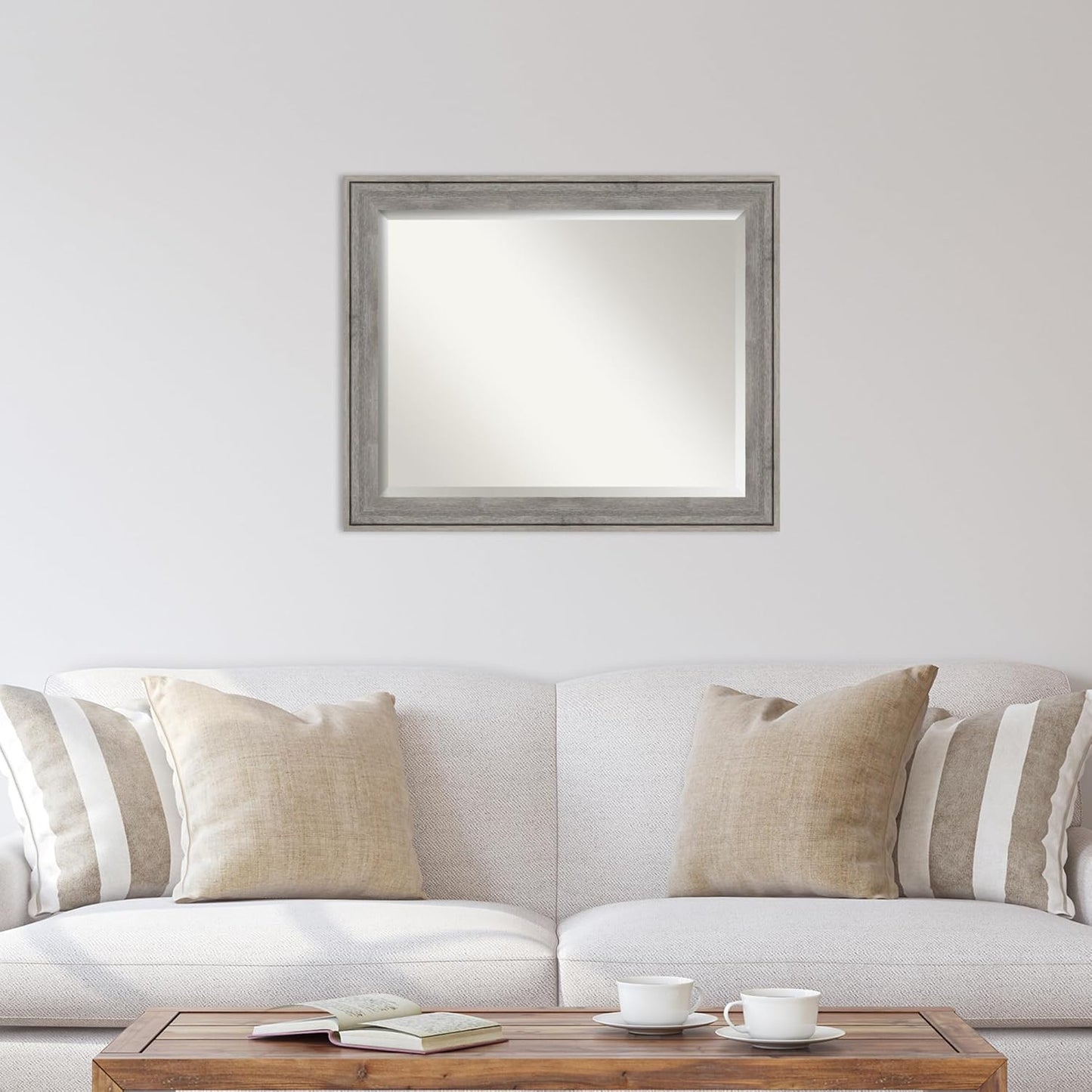 Amanti Art Grey Wall Mirror 27x33 Regis Barnwood Grey Rectangle Bathroom Mirror for Wall Decor Living Room, Large Rustic Farmhouse Wood Frame, Hangs Horizonally and Vertically, Bathroom Decor, Beveled