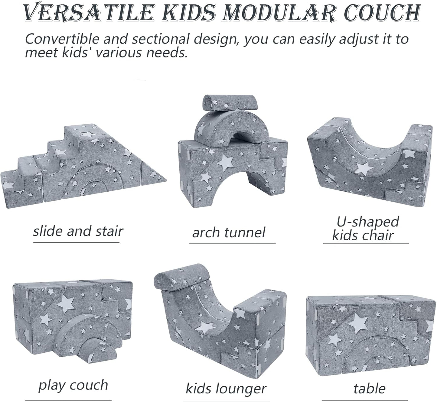 MeMoreCool Foam Climbing Toddler Couch, Modular Kids Sofa with Slide & Stair, Convertible Baby Couch for Playroom, Sectional Furniture for Crawling, Climbing, and Kids’ Play