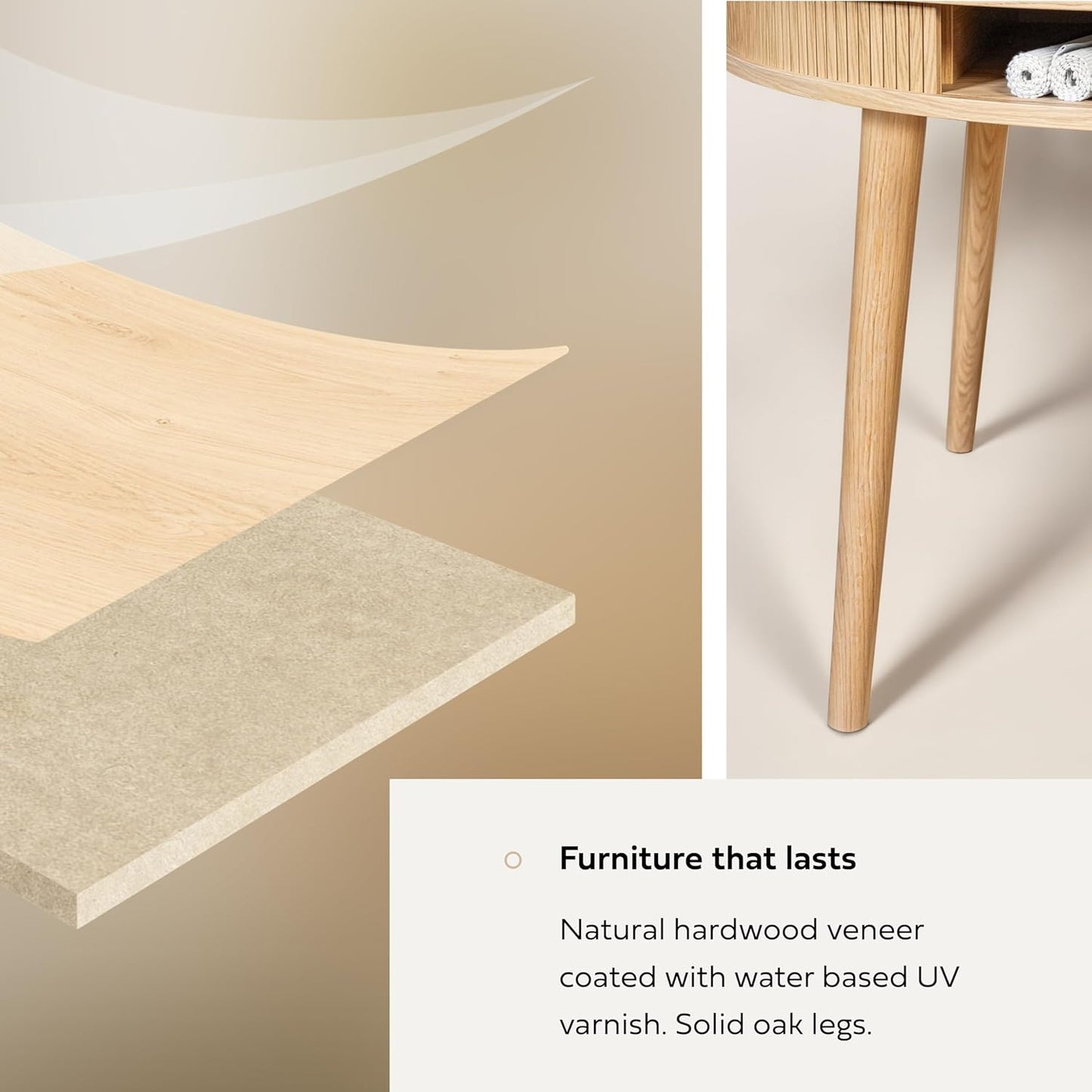 WERMO 47'' Round Dining Table for 4 People - Pre Assembled Round Kitchen Table with 2 Hidden Storages (Oak)