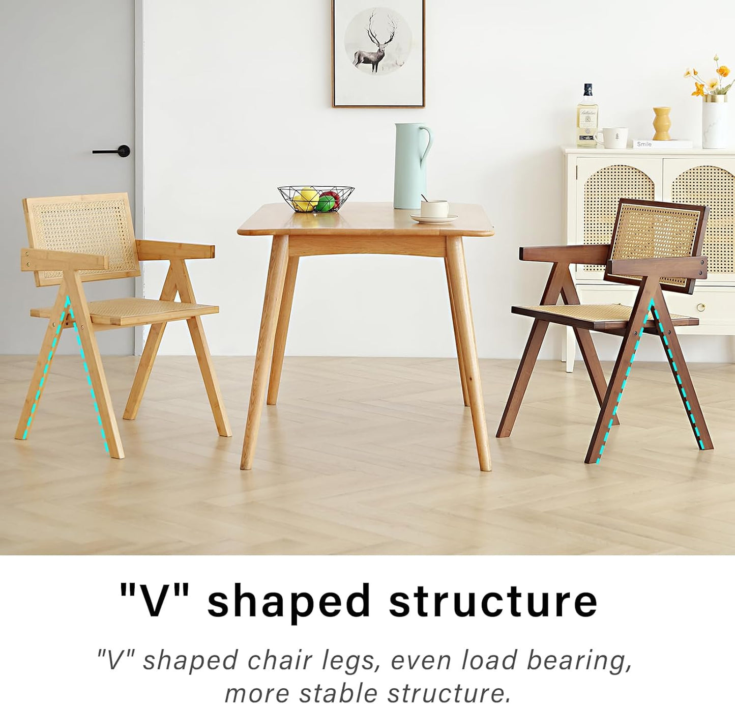 Tiita Rattan Accent Chairs, Mid Century Modern Dining Chairs Set of 2, Bamboo Living Room Chair for Reading Room Dining Kitchen, Wood