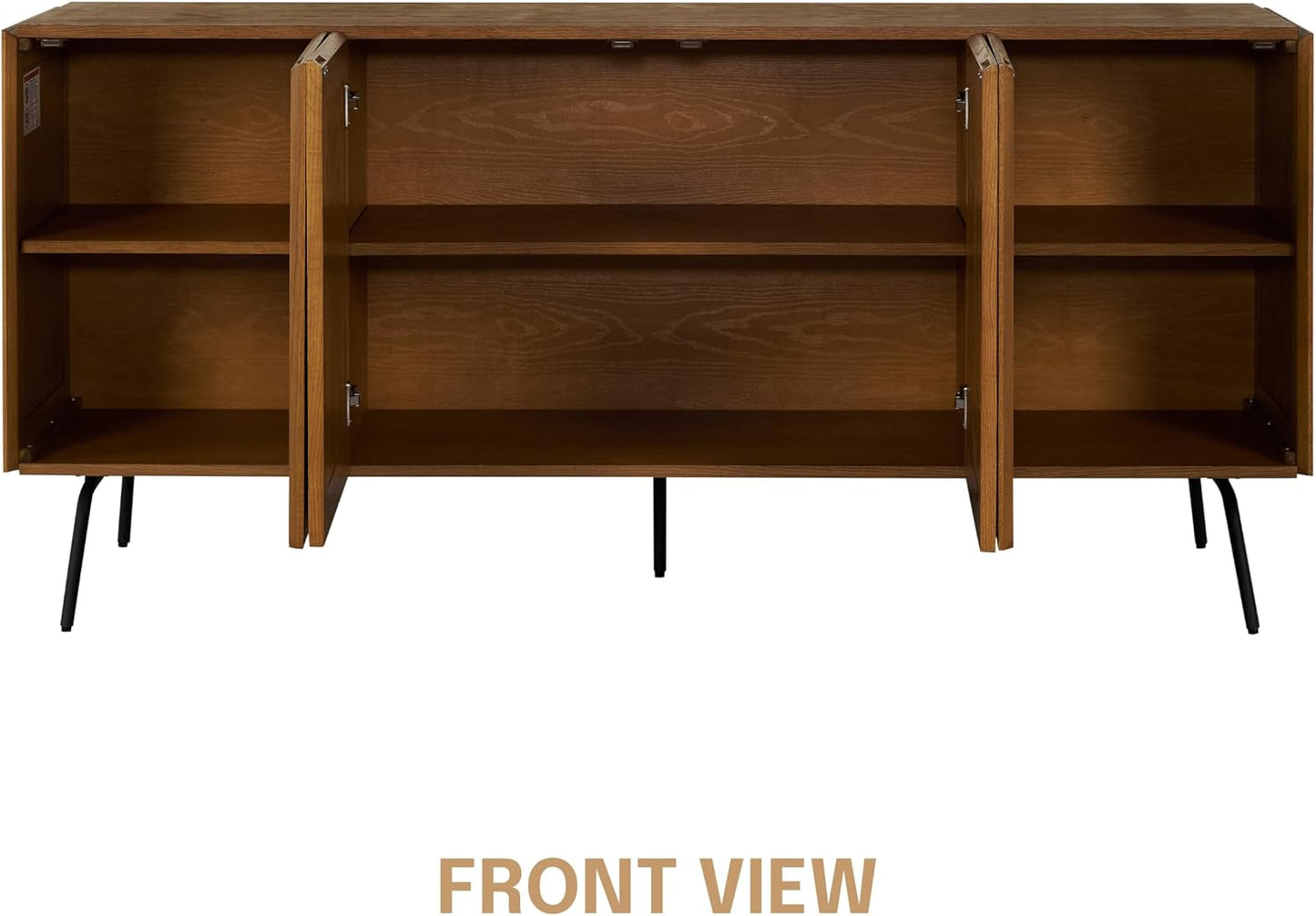 NTC MOSSIC Modern Sideboard with 4 Doors, Natural Rattan Storage Cabinet, Buffet with Metal Legs, Boho Accent Cabinet for Living Room, and Entryway, Effortless Assembly - Rustic Oak