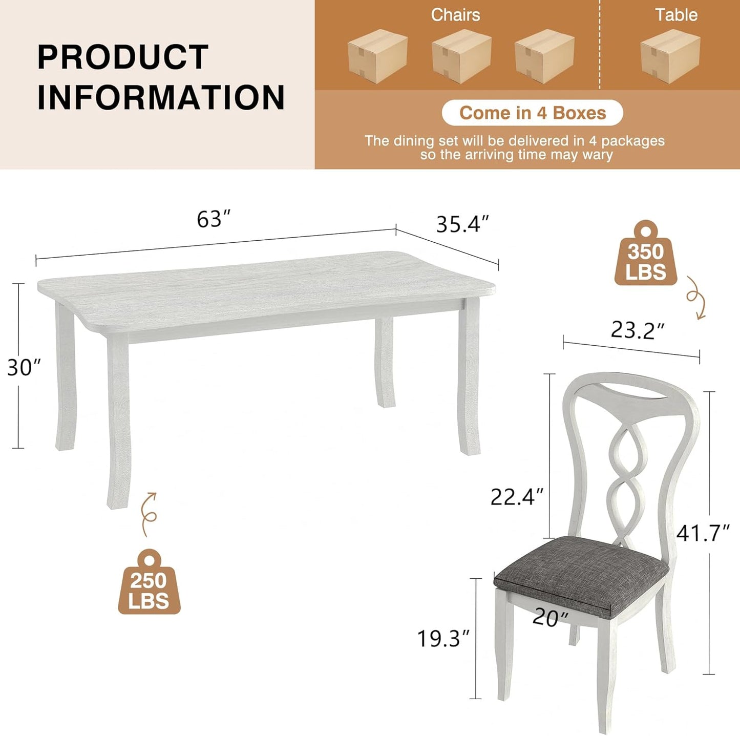 7-Piece Solid Wood Dining Table Set with 6 Upholstered Chairs - Easy Assembly Modern Design for Kitchen & Small Spaces, Durable Wooden Table and Chairs for Dining Room, Kitchen, Light Grey