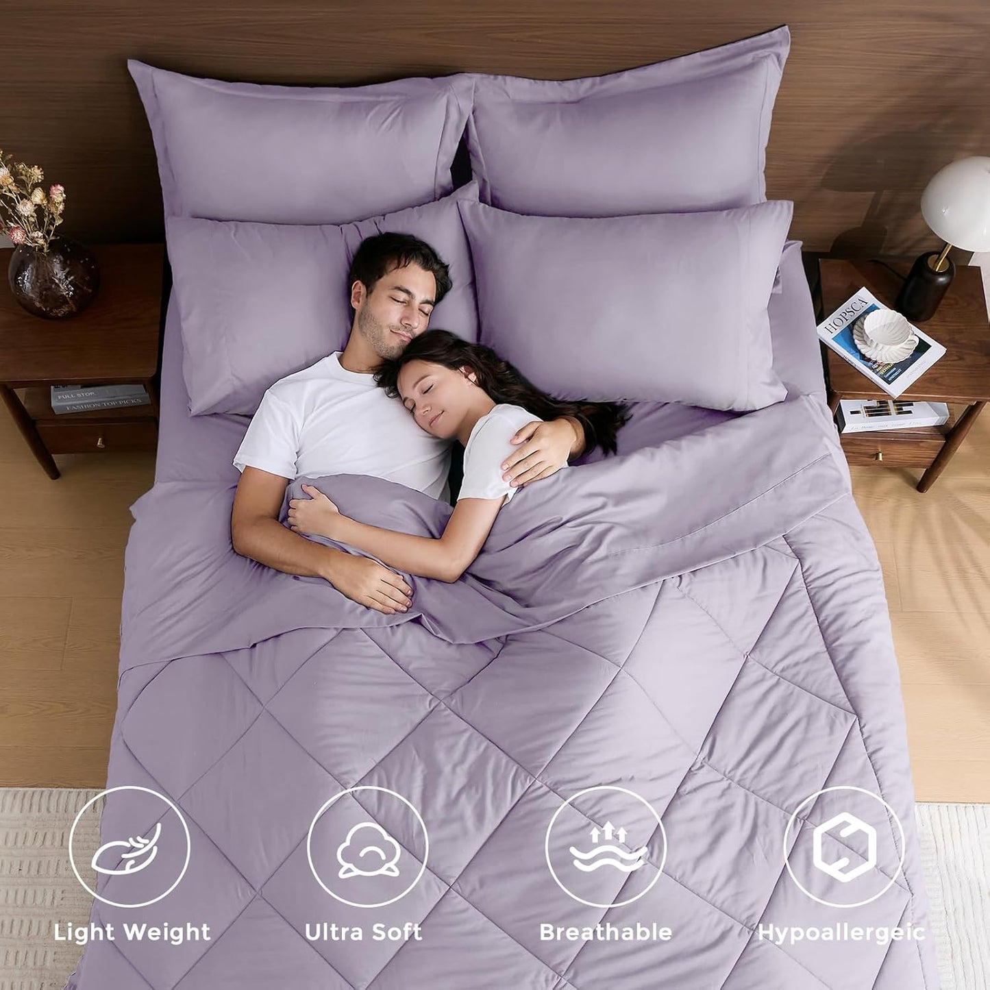 HEVUMYI King Purple Comforter Set - 7-Piece All Season Bed in a Bag King, Ultra Soft Bedding Set with Comforter, Flat Sheet, Fitted Sheet, Pillowcases, Pillow Shams, Lavender Purple