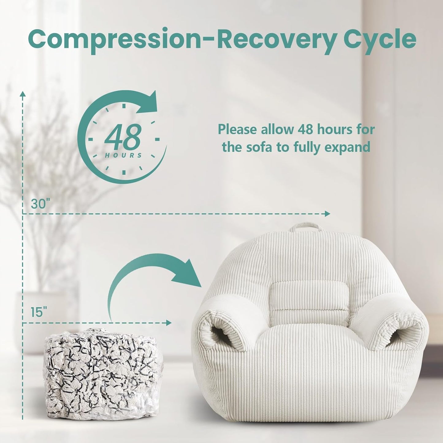 DAICO Bean Bag Chairs for Adults Beanbag Sofa with Ottoman Comfy Accent Chair with Armrests Corduroy Couch with Foam Single Lazy Sofas for Living Room Reading Bedroom Gaming Office Beige