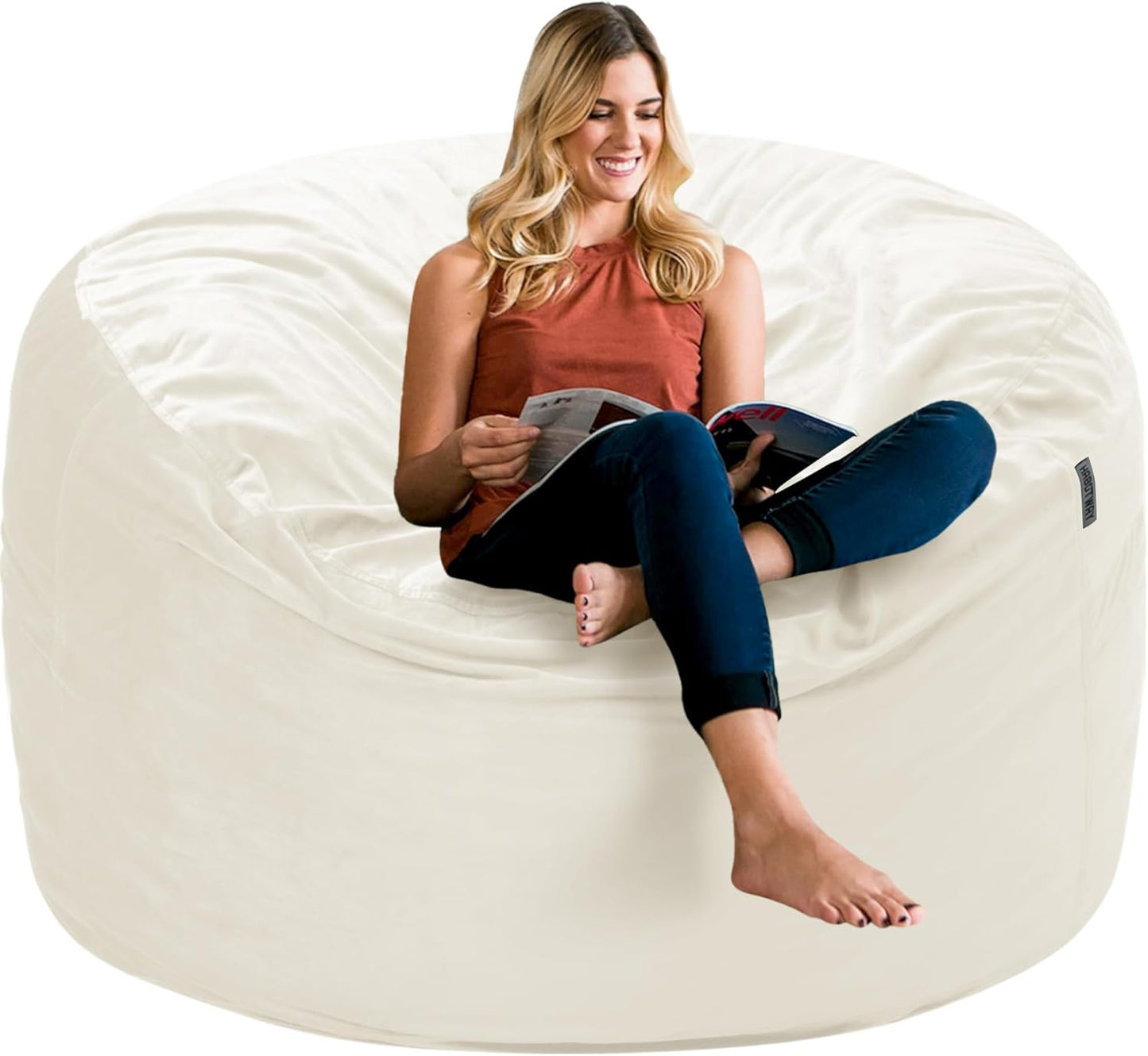 HABUTWAY Bean Bag Chair 3Ft Luxurious Velvet Ultra Soft Fur with High Rebound Memory Foam Bean Bag Chairs for Adults Plush Lazy Sofa with Fluffy Sponge 3' (Beige)