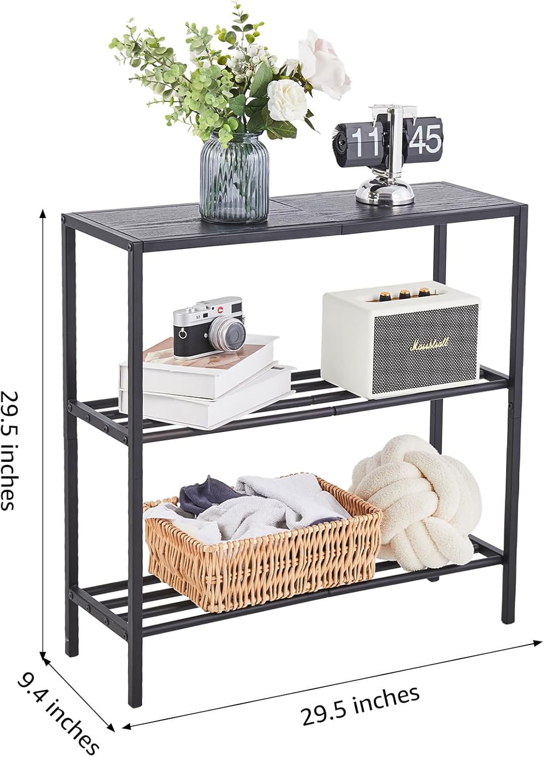 Wimarsbon 29.5" Narrow Console Table, 3-Tier Entryway Tables, Thin Sofa Table with Shelves, Metal Frame, Side Table, Display Table, for Hallway, Entrance, Living Room, Bedroom (Black Frame Black)