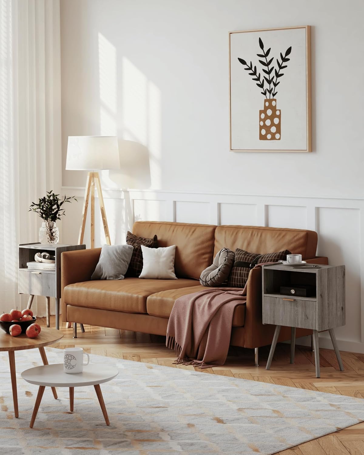 Nightstand,Modern Bedside Table with Storage Drawer and Open Wood Shelf, for Living Room, Bedroom and Small Spaces, Accent Night Stand with Solid Wood Legs, Easy Assembly,Grey Oak