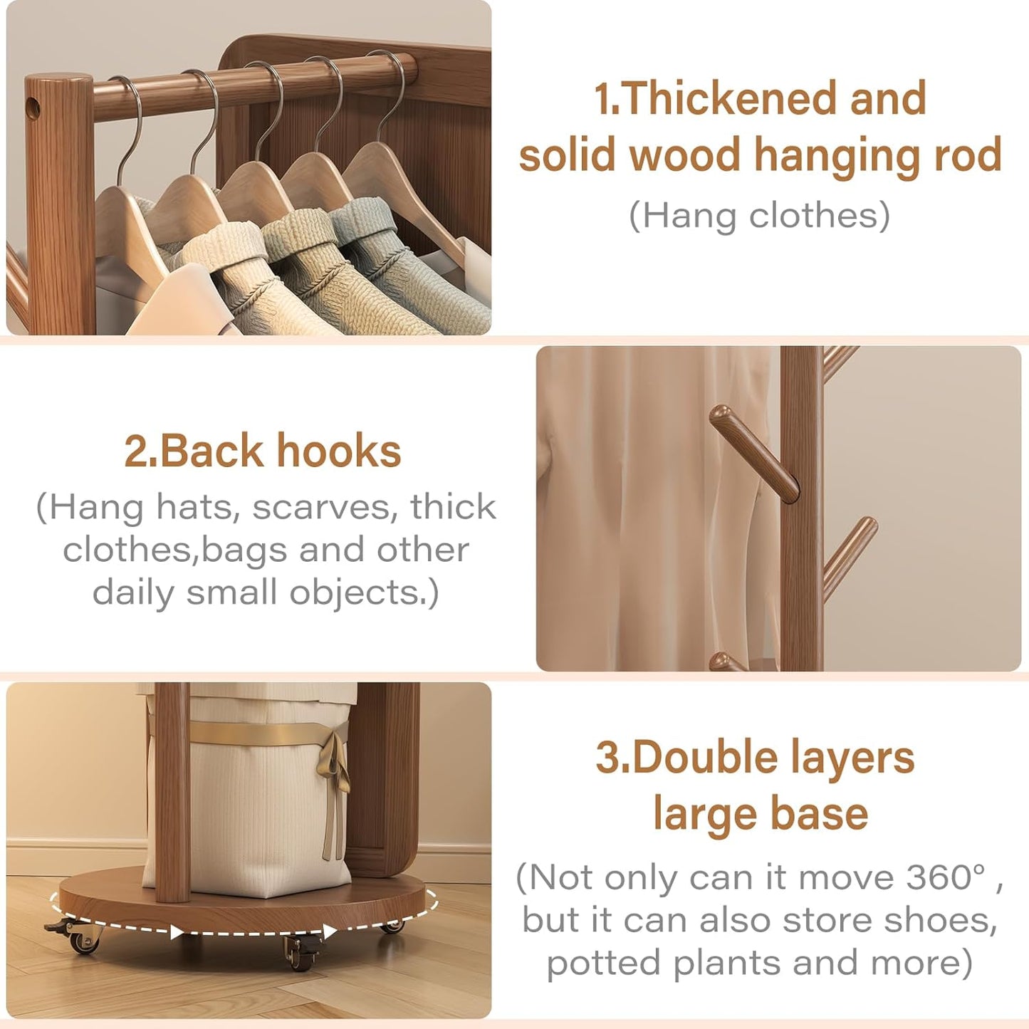 70"x16"Full Length Mirror with Stand,Coat Rack with Mirror,Solid Wood Floor Mirror,Swivel Mirrorfor Bedroom, Living Room, Cloakroom